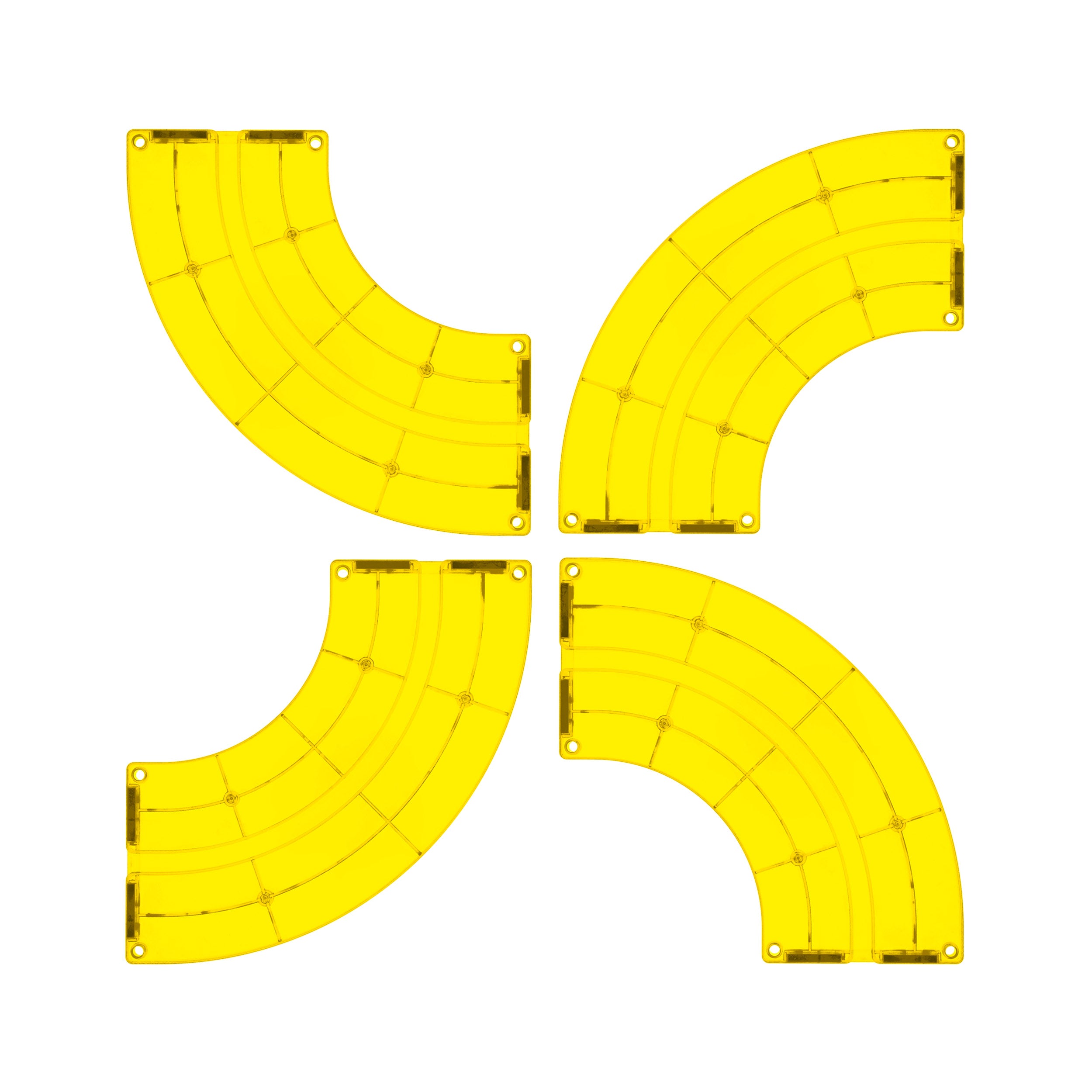 PicassoTiles 4 Piece Yellow Race Car Track Quarter Round Magnetic Tiles