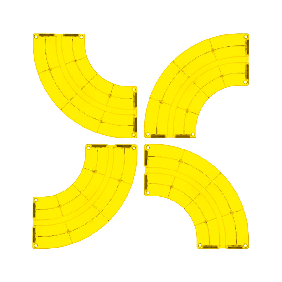 PicassoTiles 4 Piece Yellow Race Car Track Quarter Round Magnetic Tiles