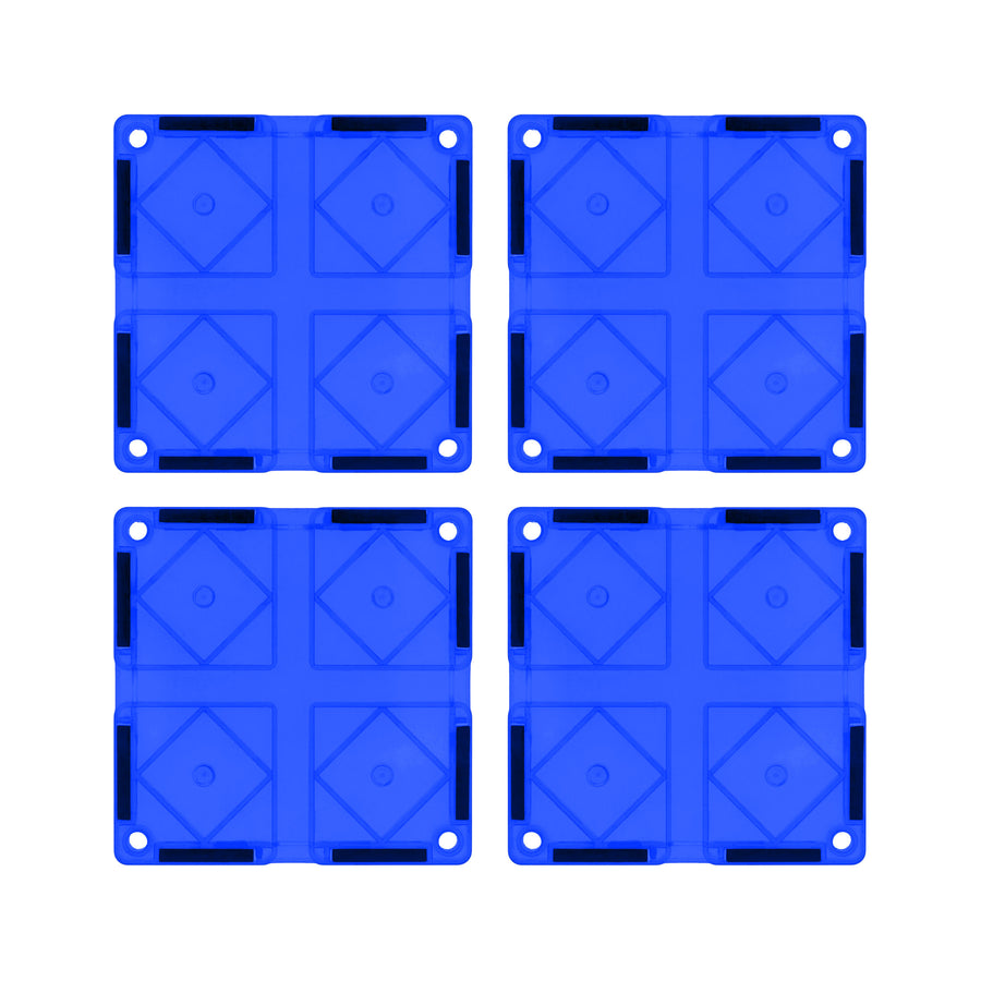 PicassoTiles 4 Piece Blue Race Car Track Short Magnetic Tiles