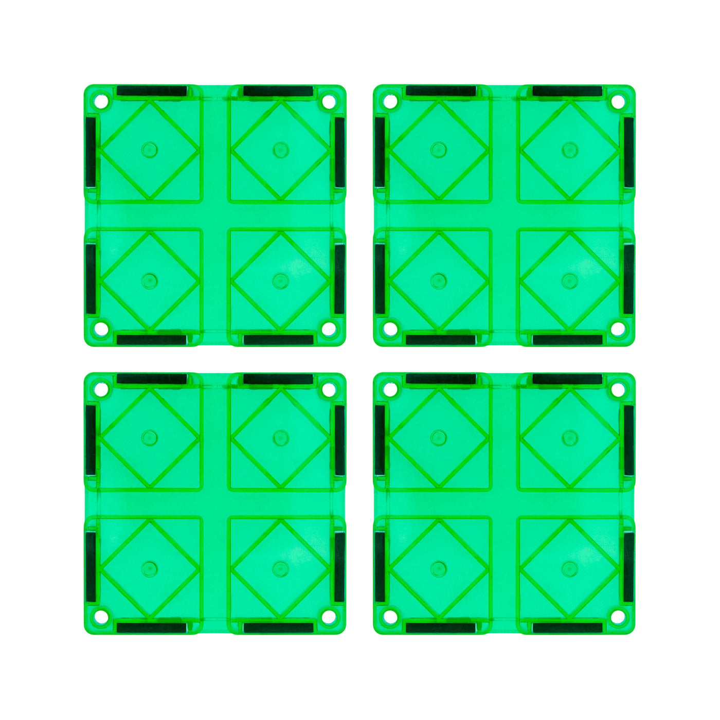 PicassoTiles 4 Piece Green Race Car Track Short Magnetic Tiles