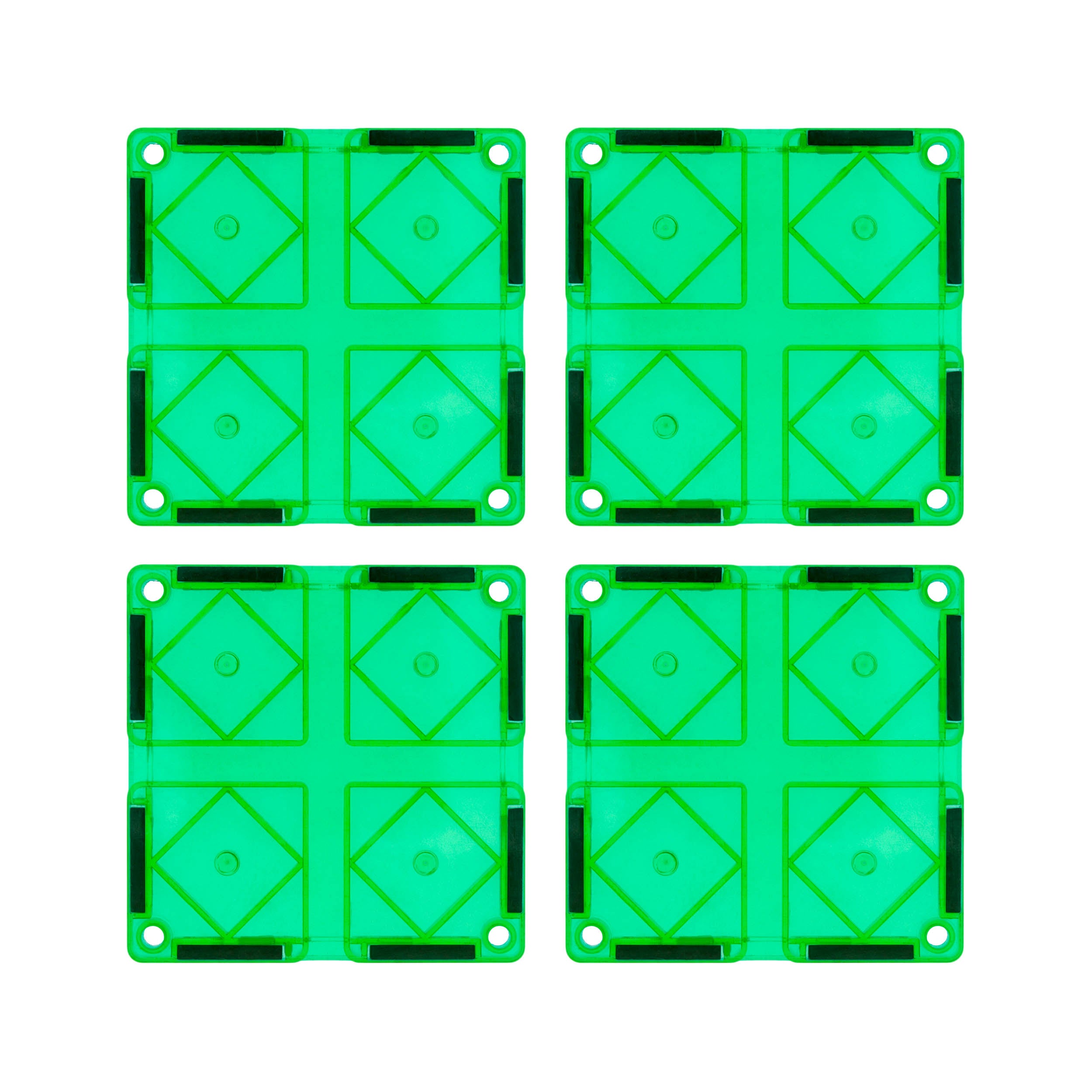 PicassoTiles 4 Piece Green Race Car Track Short Magnetic Tiles