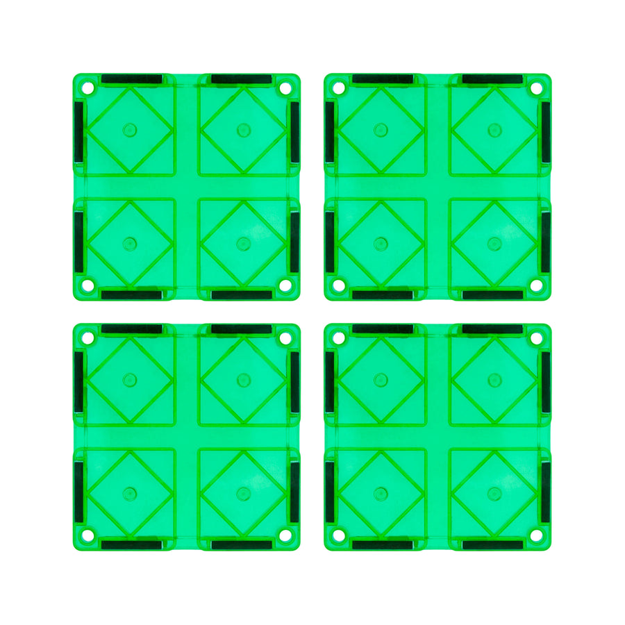 PicassoTiles 4 Piece Green Race Car Track Short Magnetic Tiles