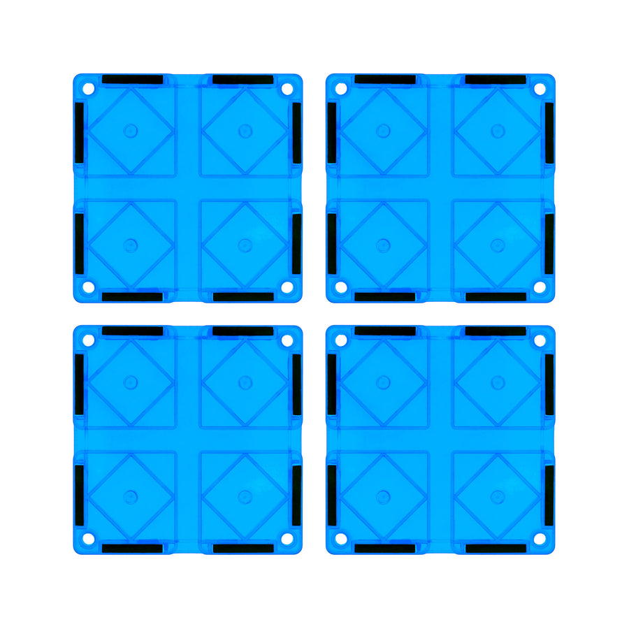 PicassoTiles 4 Piece Light Blue Race Car Track Short Magnetic Tiles