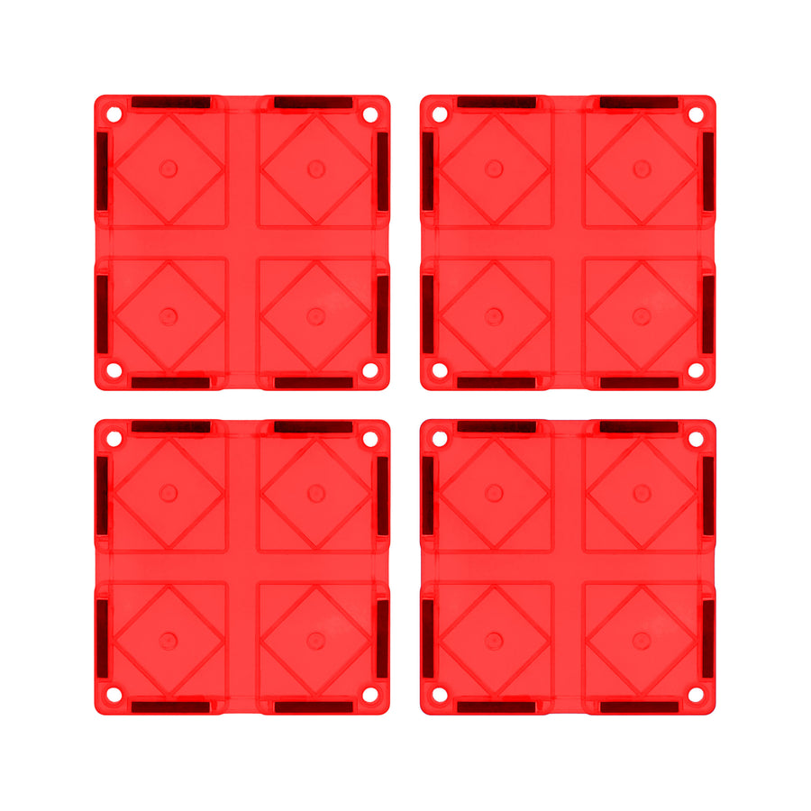 PicassoTiles 4 Piece Red Race Car Track Short Magnetic Tiles