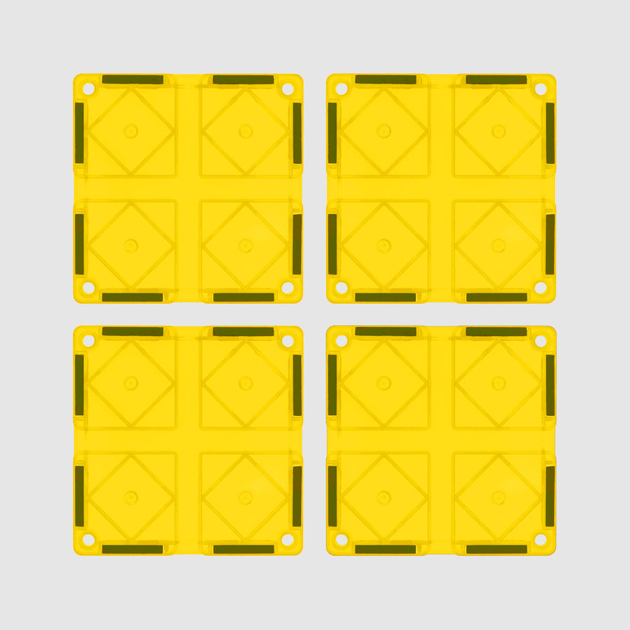 PicassoTiles 4 Piece Yellow Race Car Track Short Magnetic Tiles