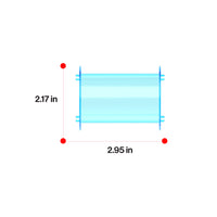 Translucent cyan straight plastic track piece with dimensions 2.17 inches in height and 2.95 inches in length.