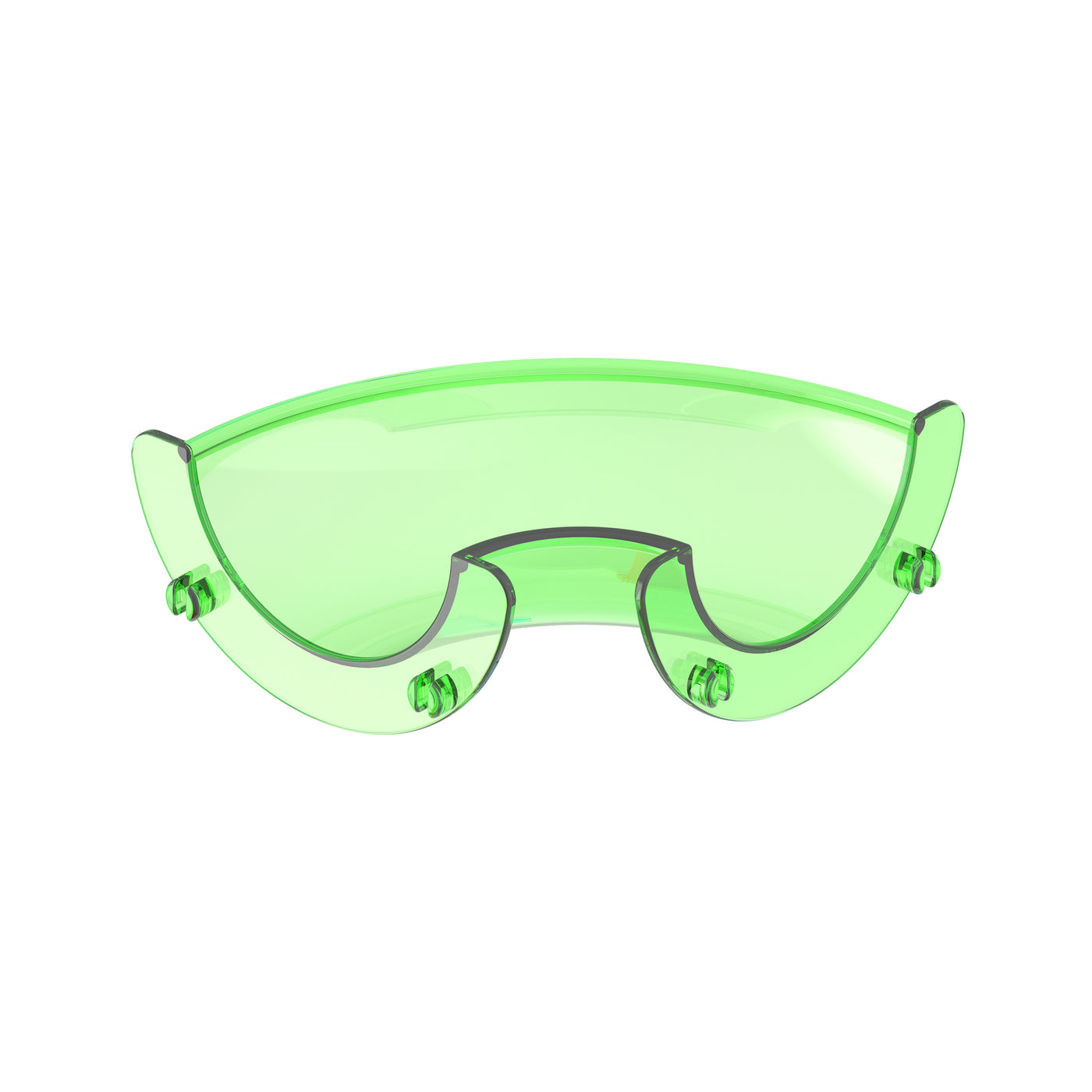 Single translucent green curved plastic building piece with side connector pegs