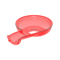 Single translucent red funnel-shaped plastic track piece with entry ramp and center hole