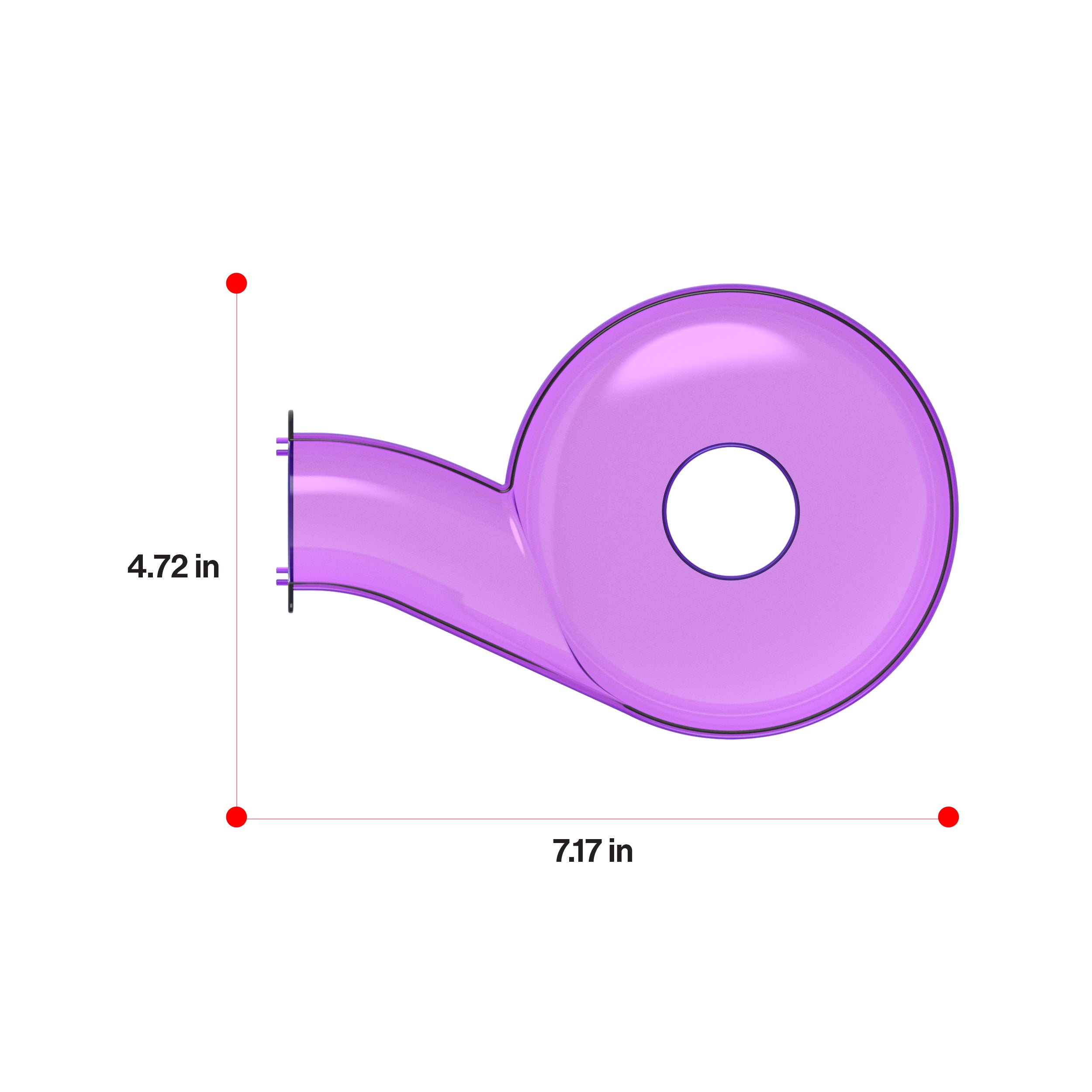 Translucent purple funnel track piece with dimensions 4.72 inches in height and 7.17 inches in length.
