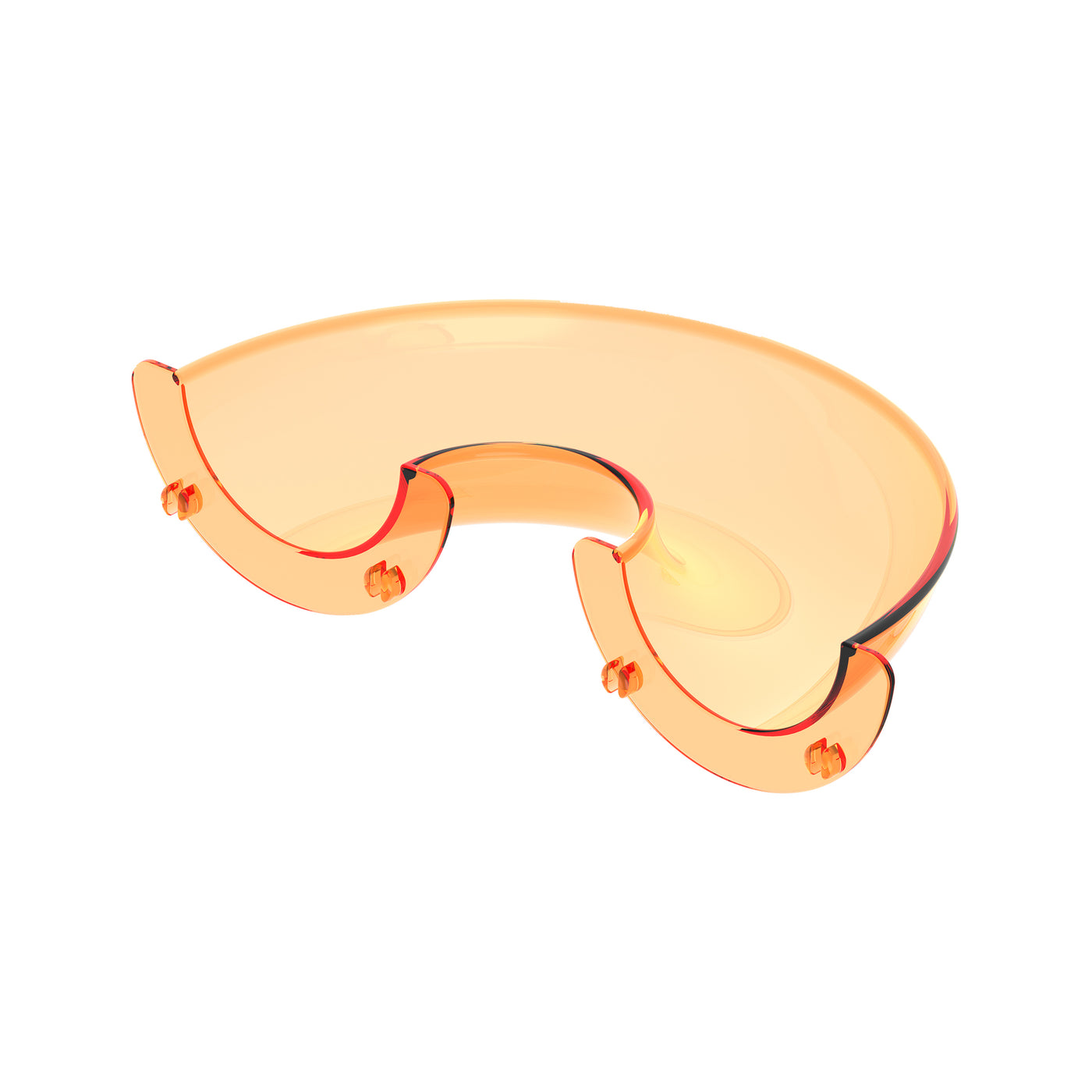 Single translucent orange curved plastic building piece with side connector pegs