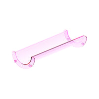 Single translucent pink straight plastic track piece with connector pegs, isolated on a white background.