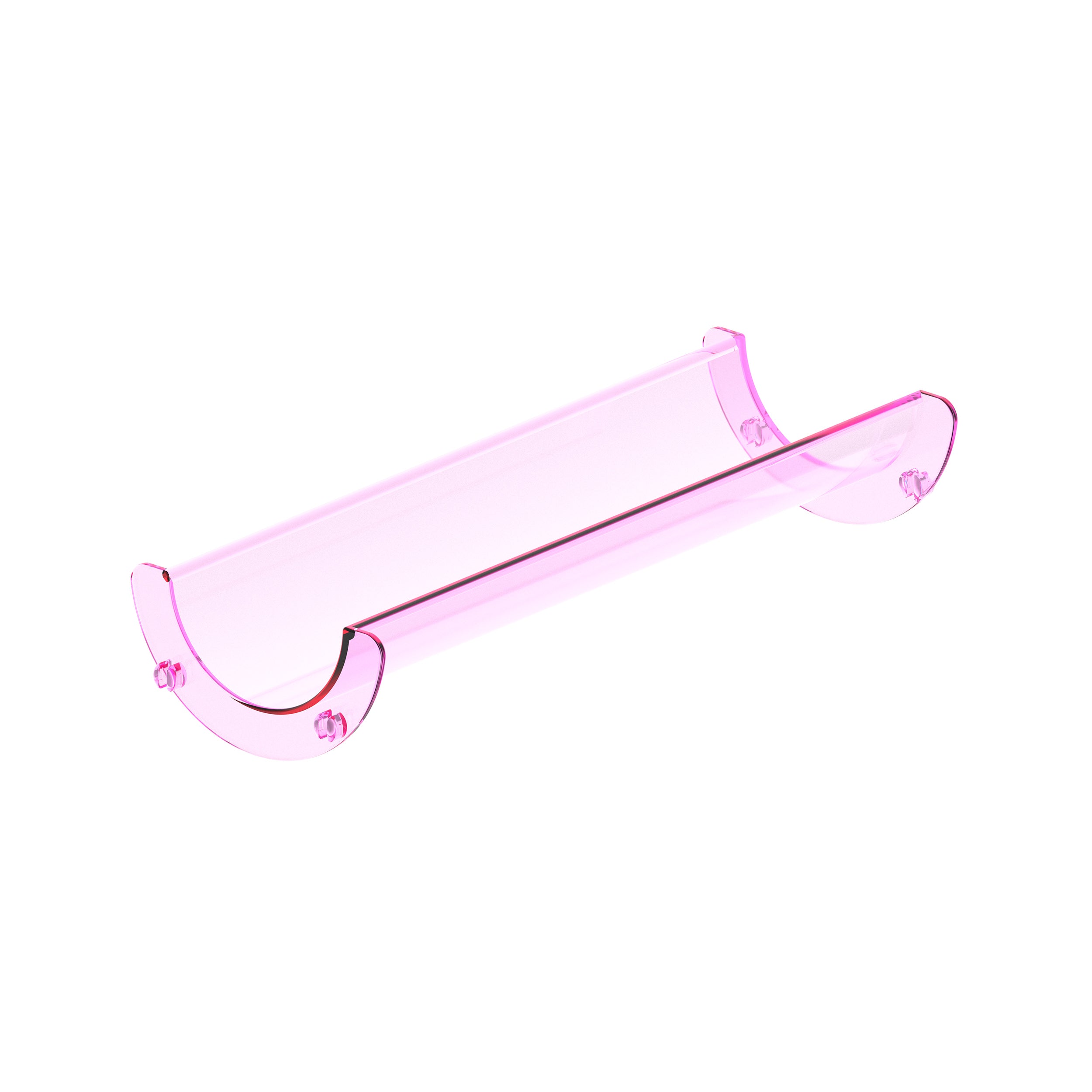 Single translucent pink straight plastic track piece with connector pegs, isolated on a white background.