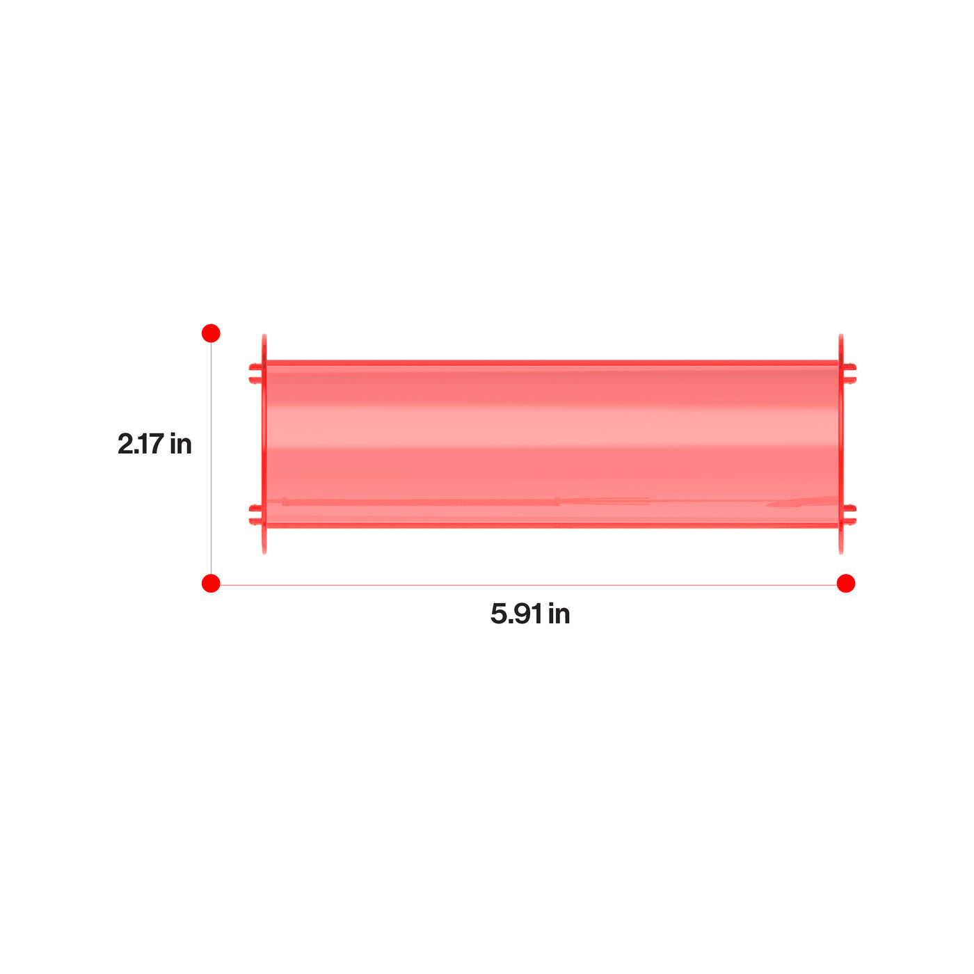 Translucent red straight plastic track piece with dimensions 2.17 inches in height and 5.91 inches in length.