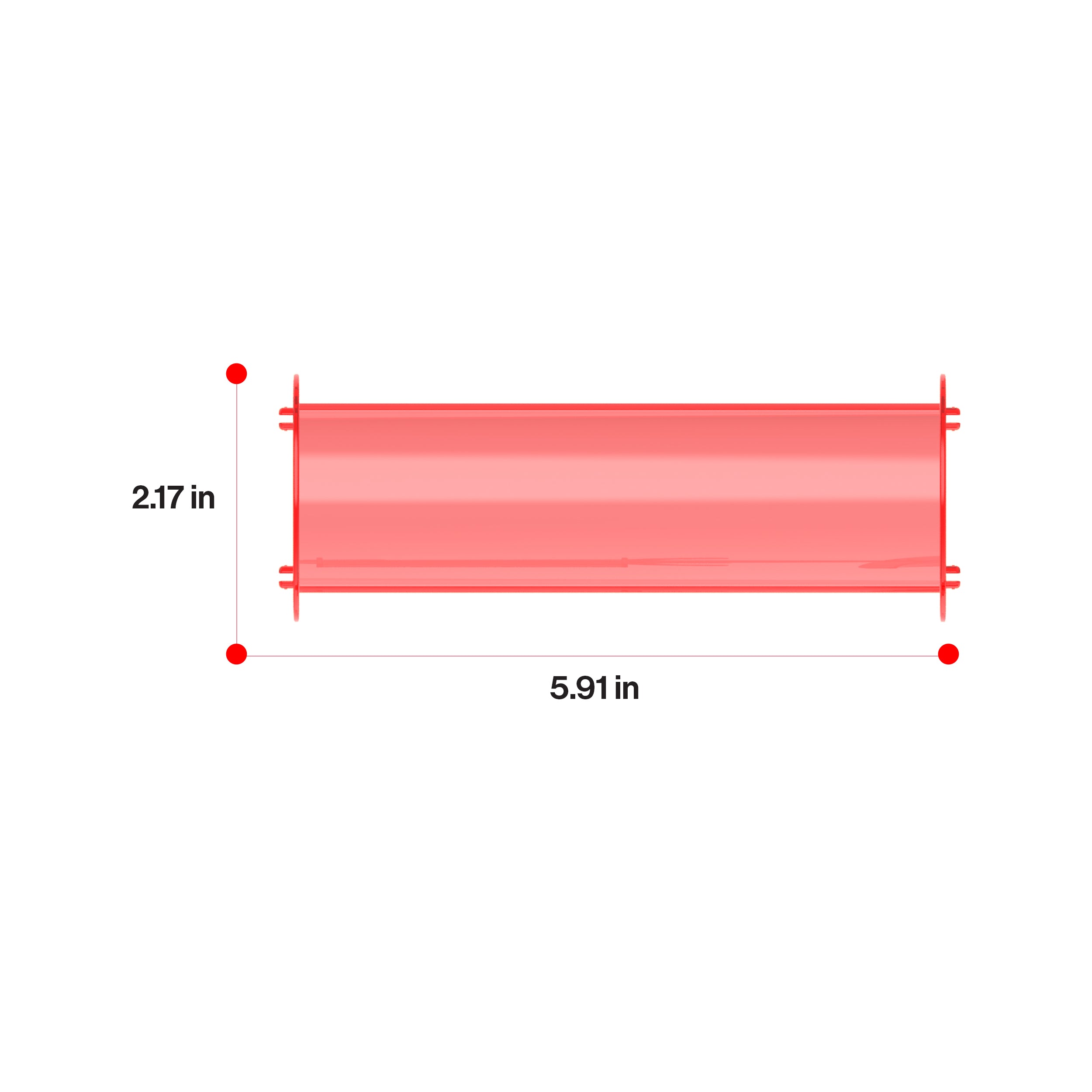 Translucent red straight plastic track piece with dimensions 2.17 inches in height and 5.91 inches in length.
