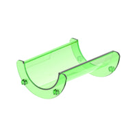 Single translucent green straight plastic track piece with connector pegs