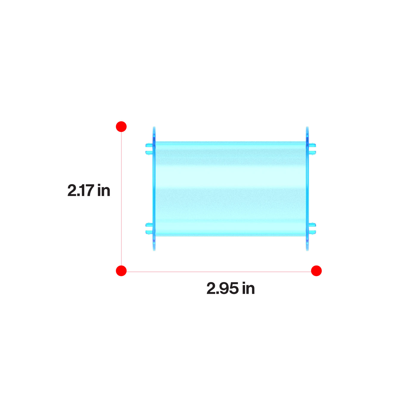 Translucent cyan straight plastic track piece with dimensions 2.17 inches in height and 2.95 inches in length.