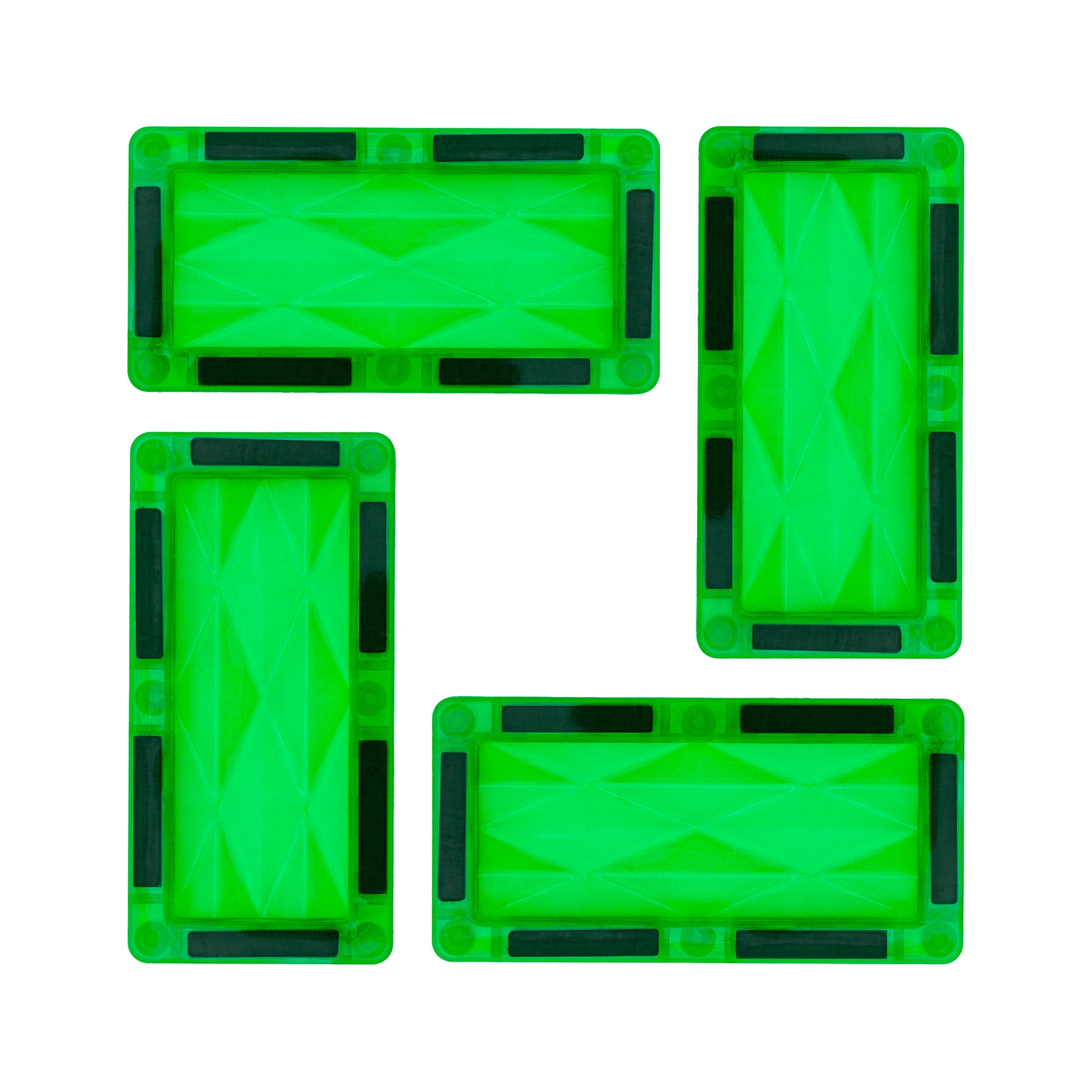 PicassoTiles 4 Piece Green Rectangle Prism Surface Magnet Tiles