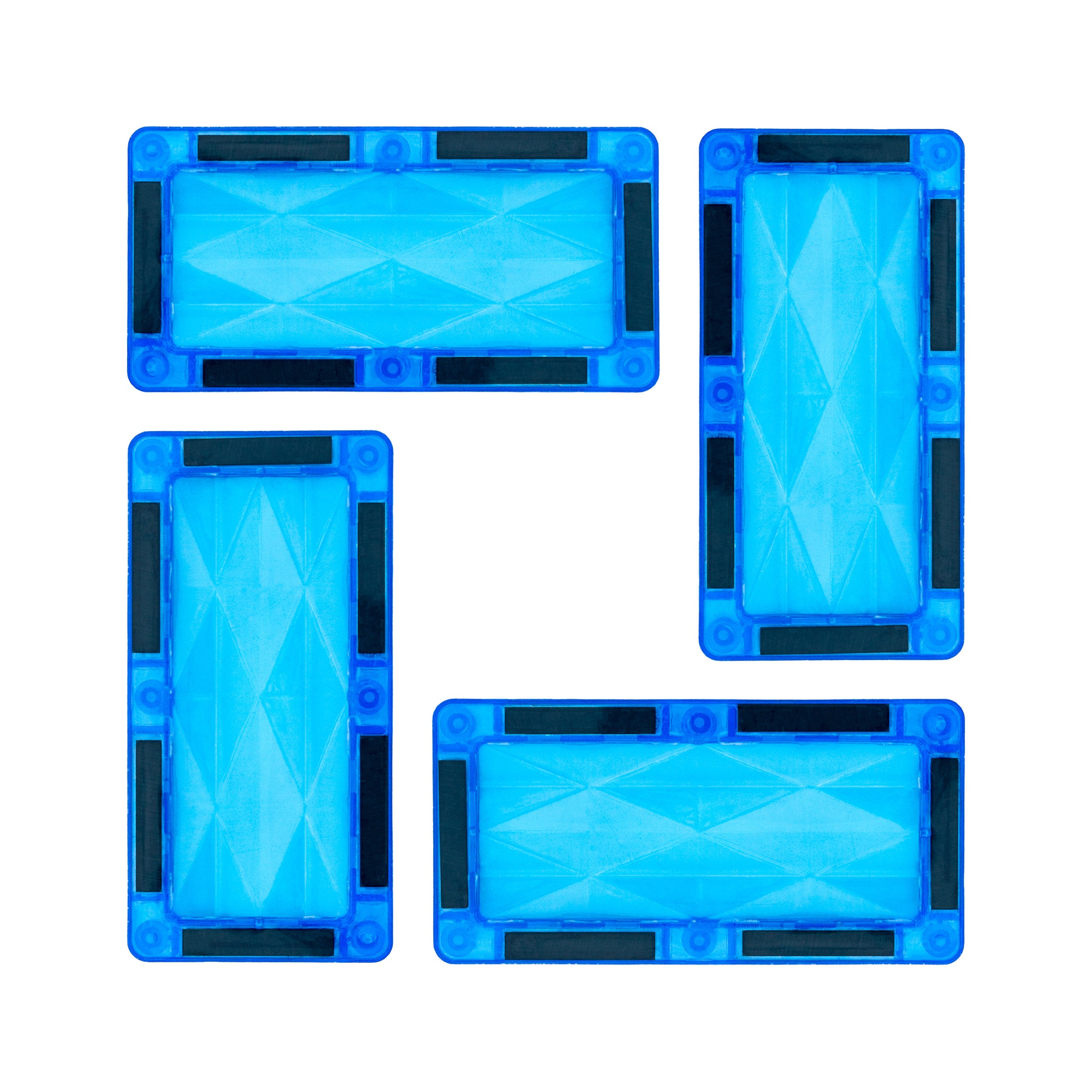 PicassoTiles 4 Piece Light Blue Rectangle Prism Surface Magnet Tiles