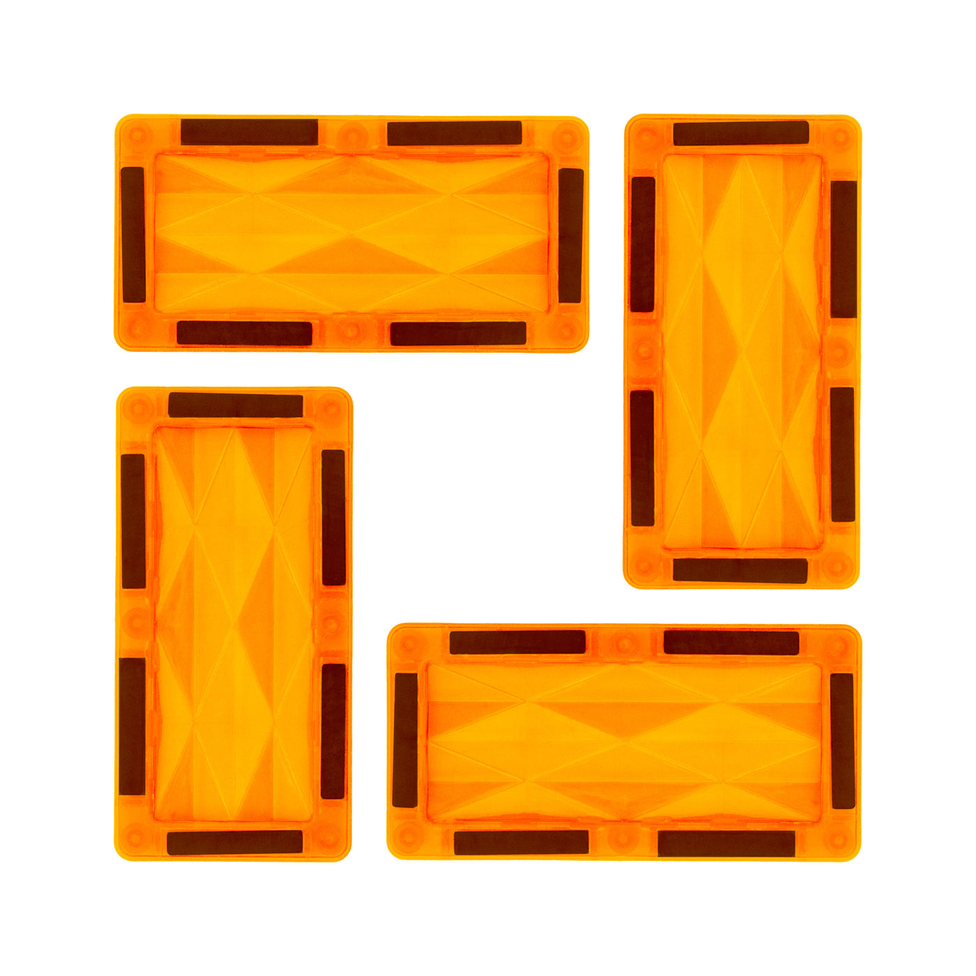 PicassoTiles 4 Piece Orange Rectangle Prism Surface Magnet Tiles