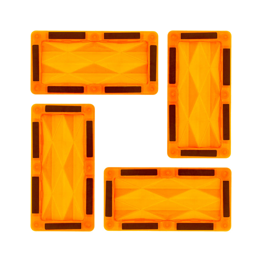 PicassoTiles 4 Piece Orange Rectangle Prism Surface Magnet Tiles