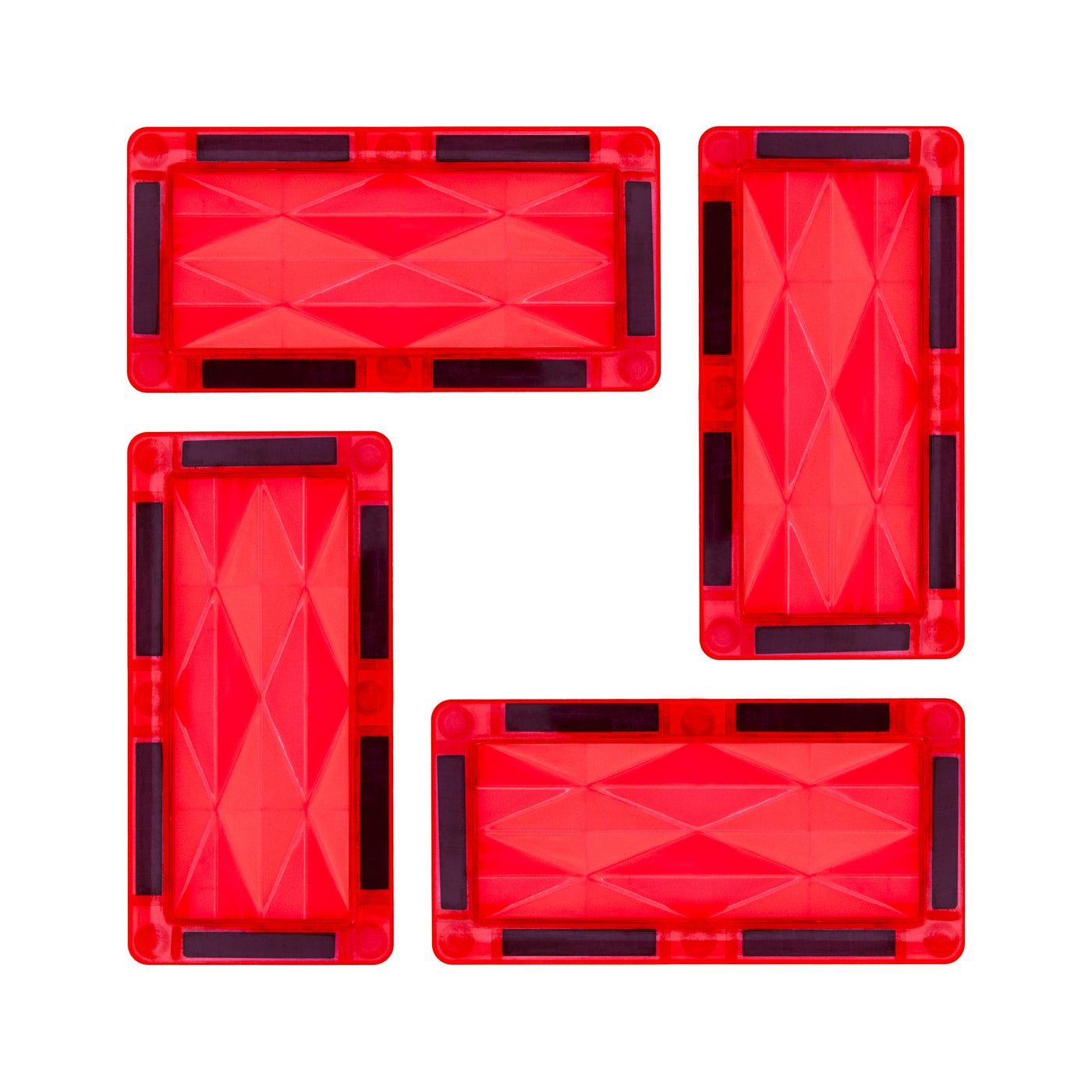 PicassoTiles 4 Piece Red Rectangle Prism Surface Magnet Tiles