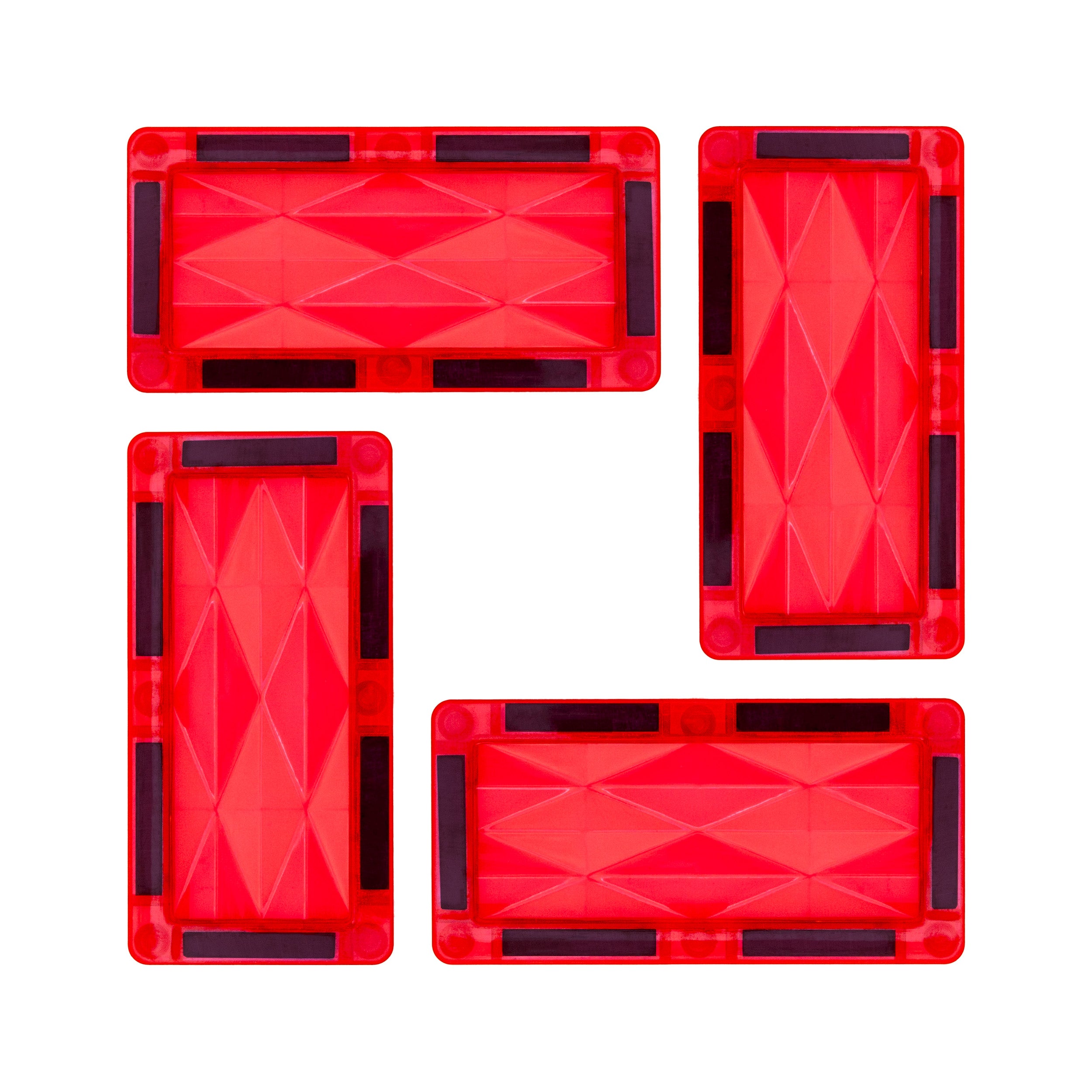 PicassoTiles 4 Piece Red Rectangle Prism Surface Magnet Tiles