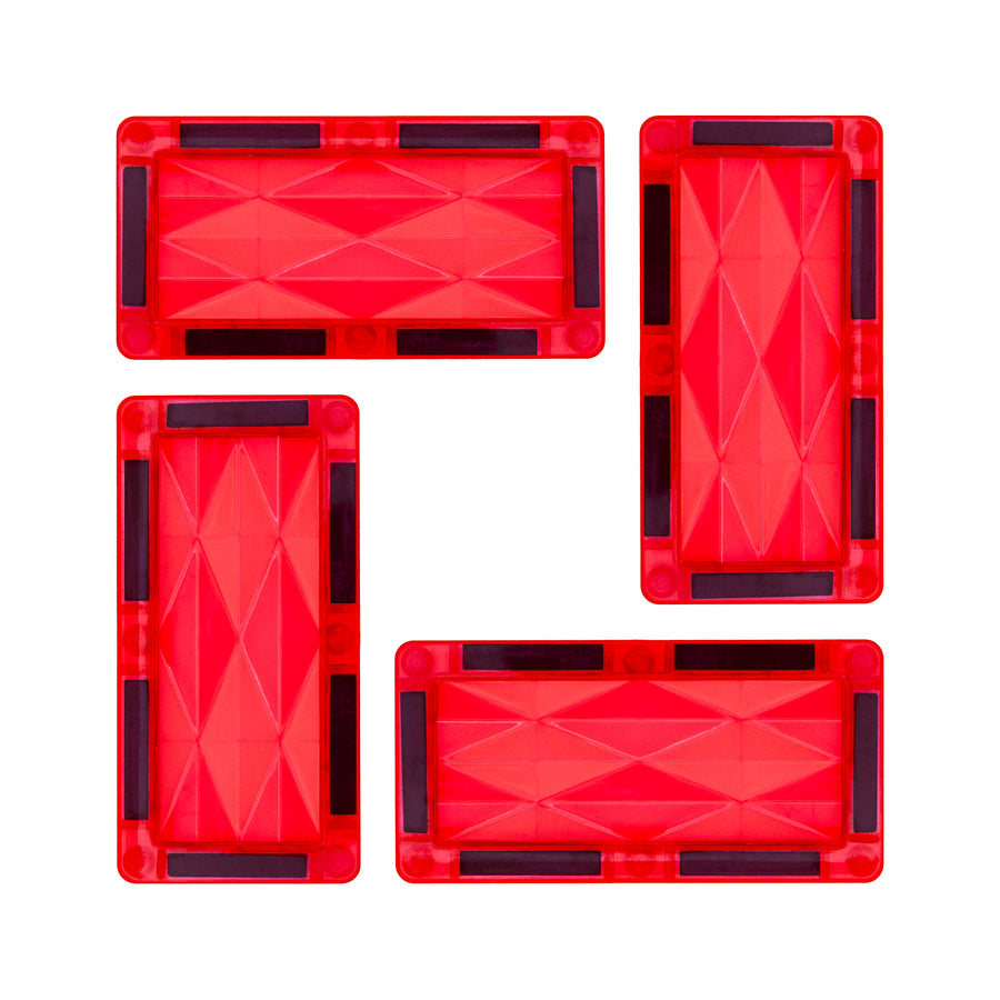 PicassoTiles 4 Piece Red Rectangle Prism Surface Magnet Tiles