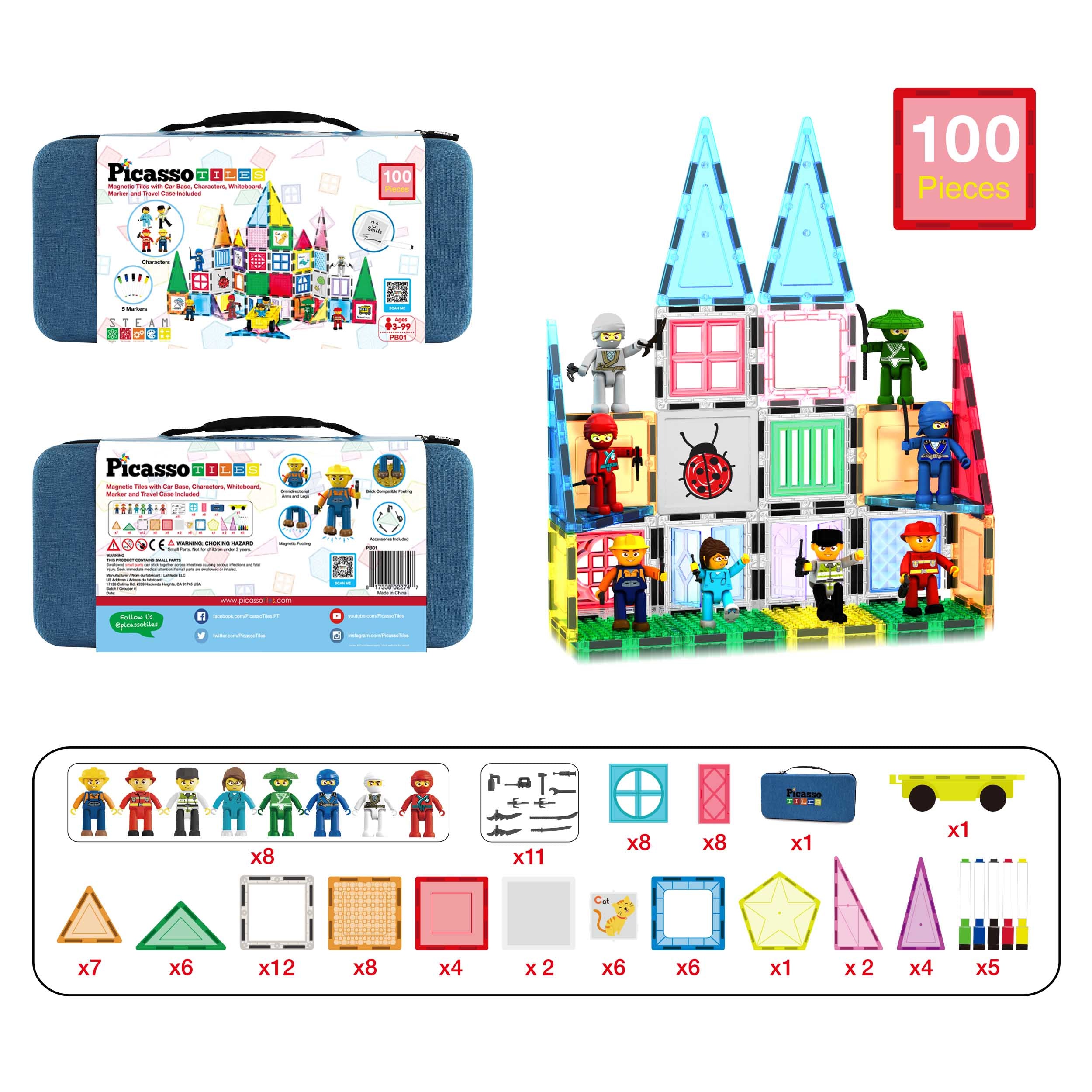 PicassoTiles Magnetic Builders Set - 100 Pieces · PicassoTiles