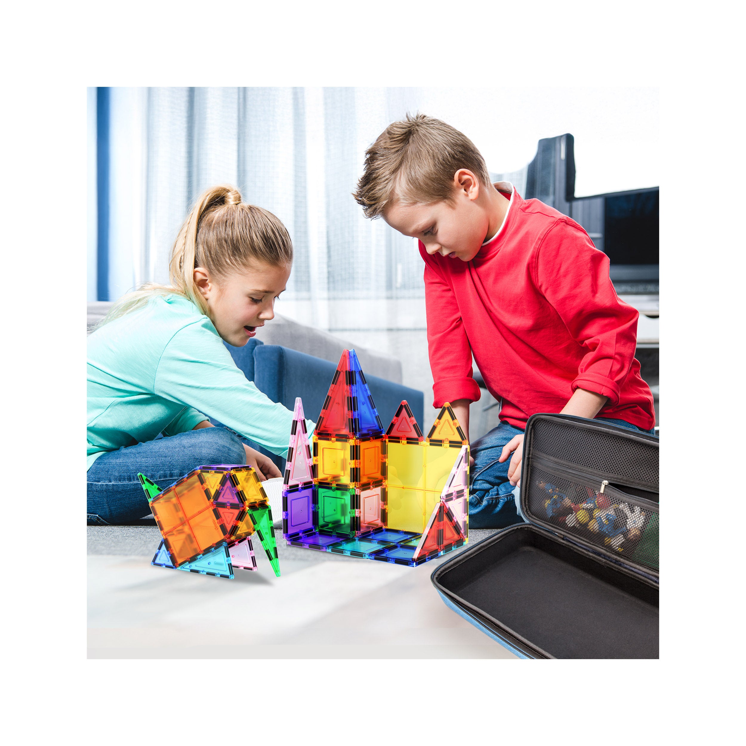PicassoTiles Magnetic Tiles with Toy Carry Case - 101 Pieces