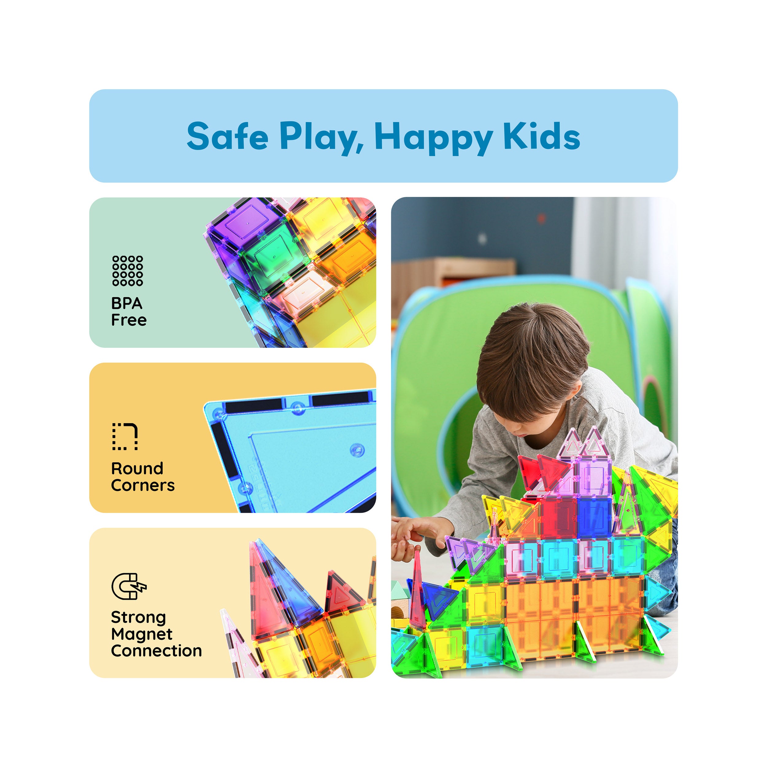 PicassoTiles Magnetic Tiles with Toy Carry Case - 101 Pieces