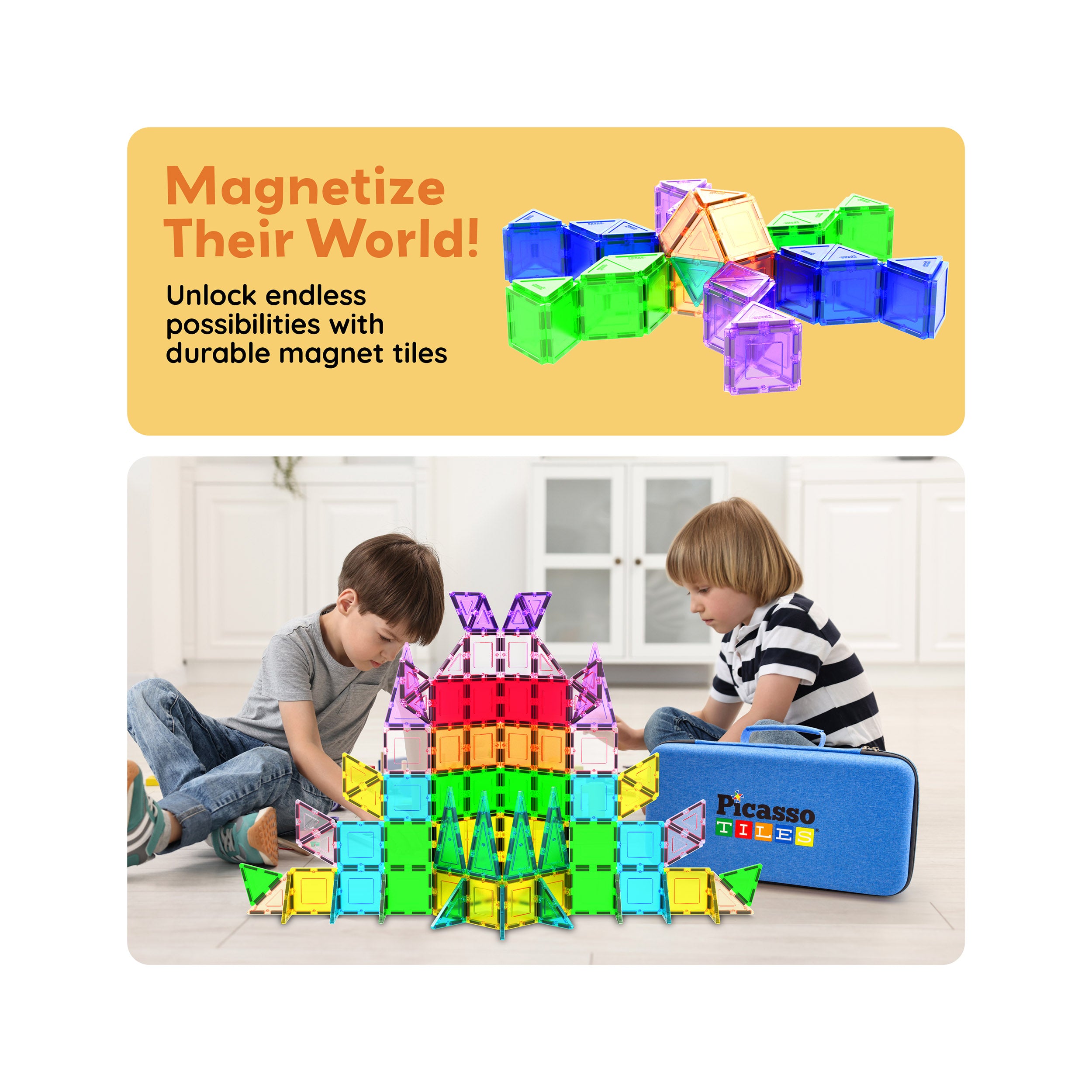 PicassoTiles Magnetic Tiles with Toy Carry Case - 101 Pieces