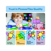 PicassoTiles Magnetic Tiles with Toy Carry Case - 101 Pieces