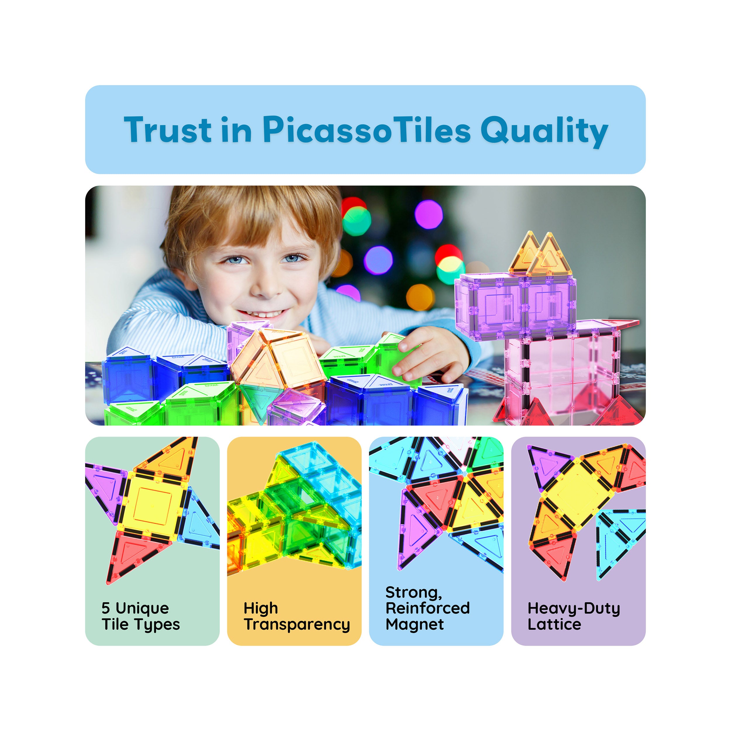 PicassoTiles Magnetic Tiles with Toy Carry Case - 101 Pieces