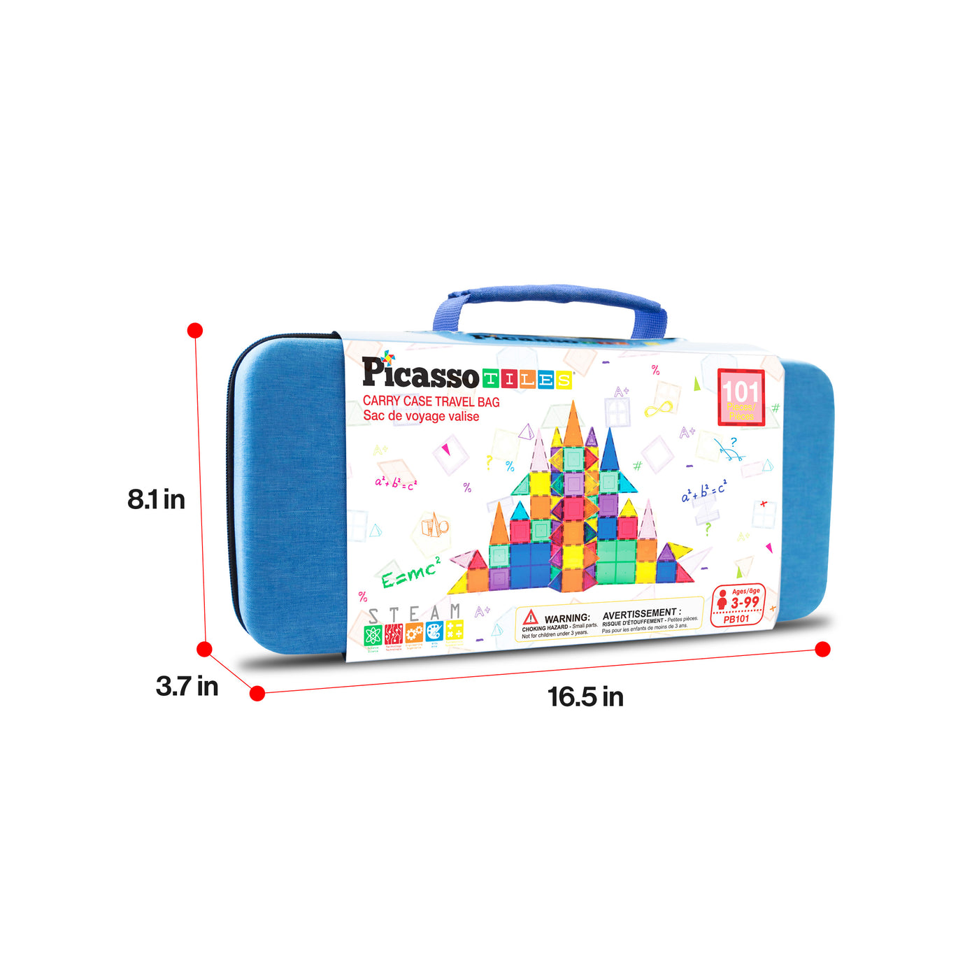 PicassoTiles Magnetic Tiles with Toy Carry Case - 101 Pieces