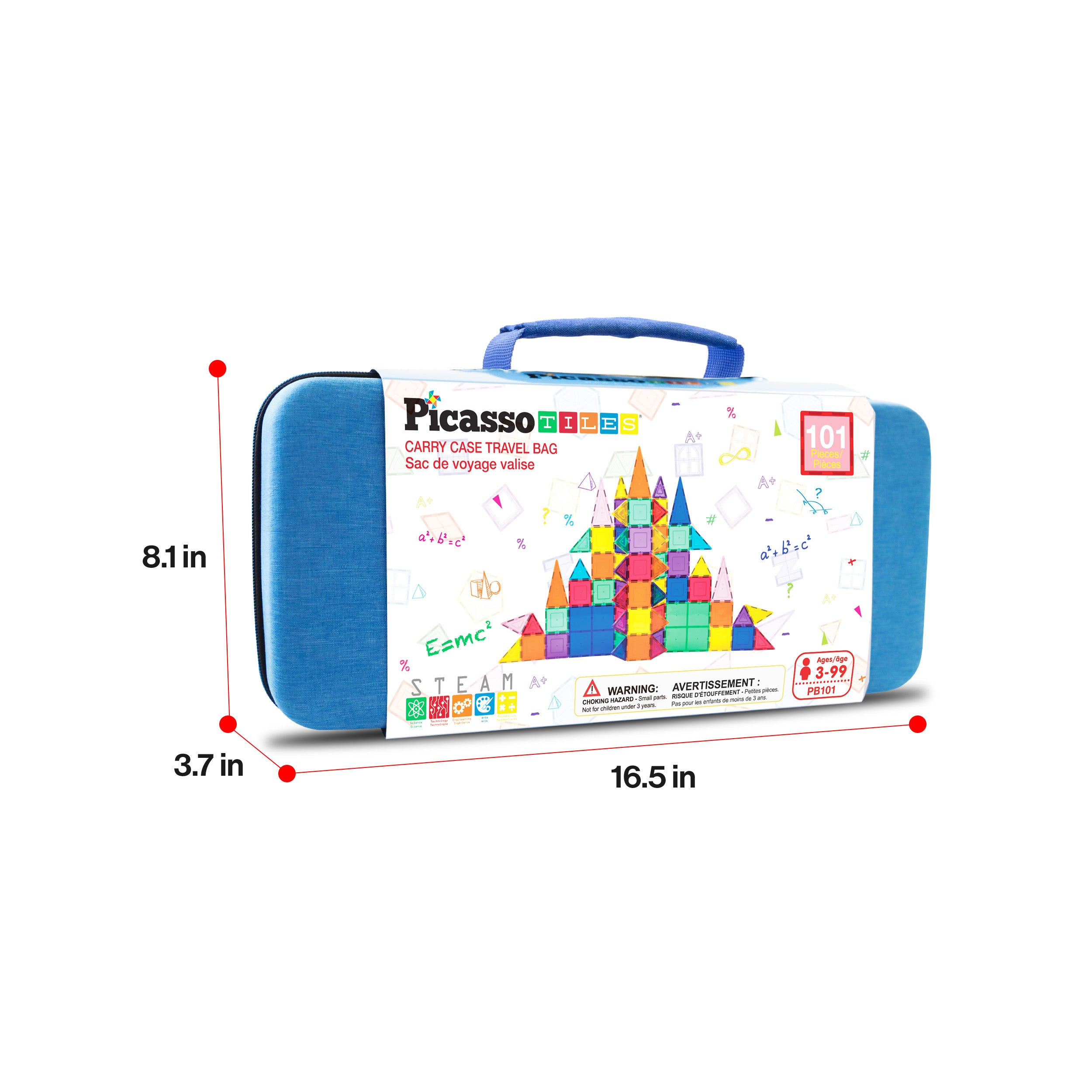 PicassoTiles Magnetic Tiles with Toy Carry Case - 101 Pieces