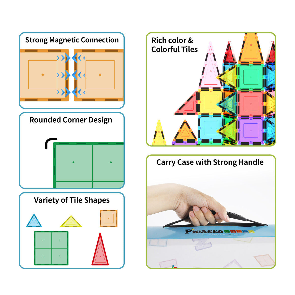 PicassoTiles Magnetic Tiles with Toy Carry Case - 101 Pieces · PicassoTiles
