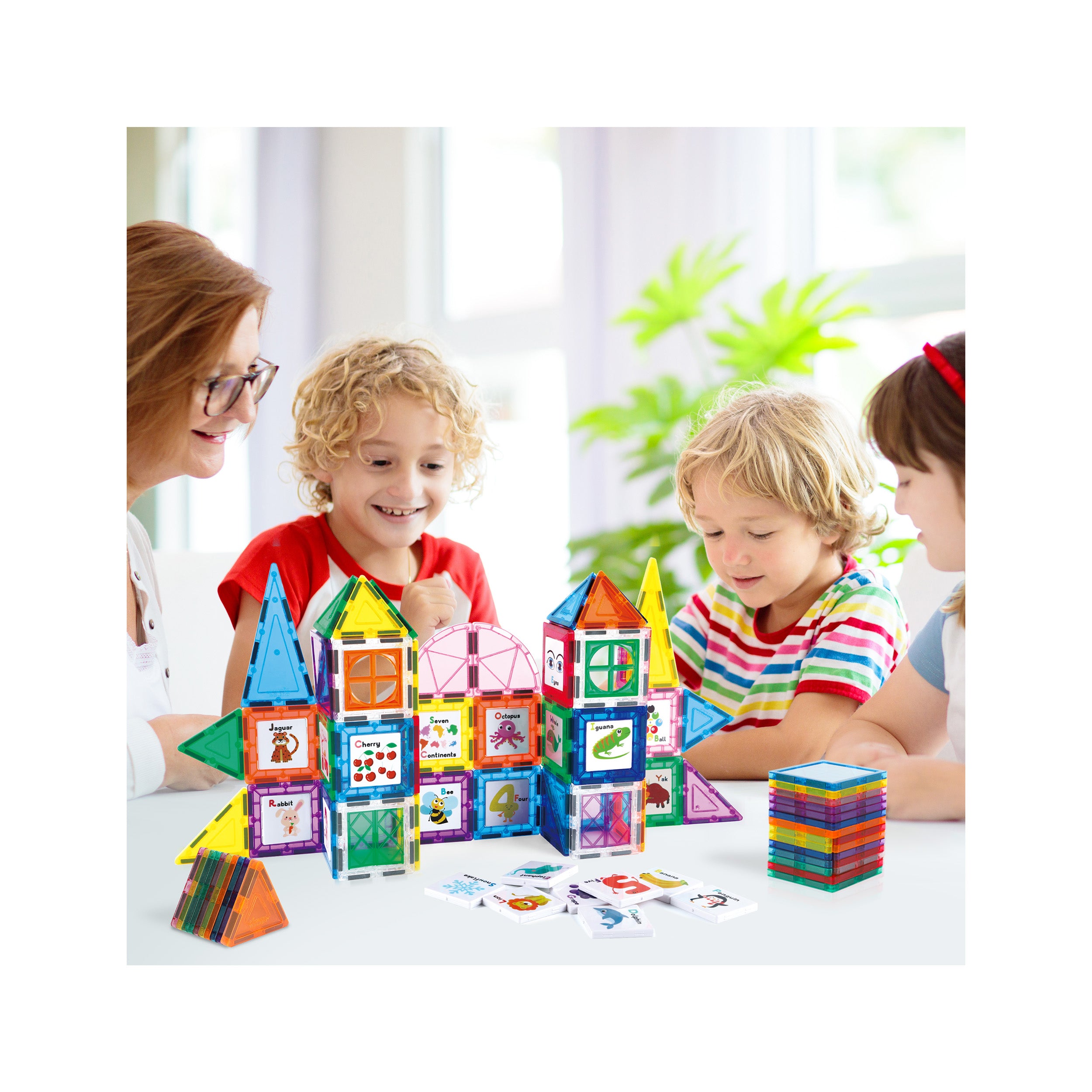PicassoTiles 102 Piece Magnetic Building Tile Set w/Educational