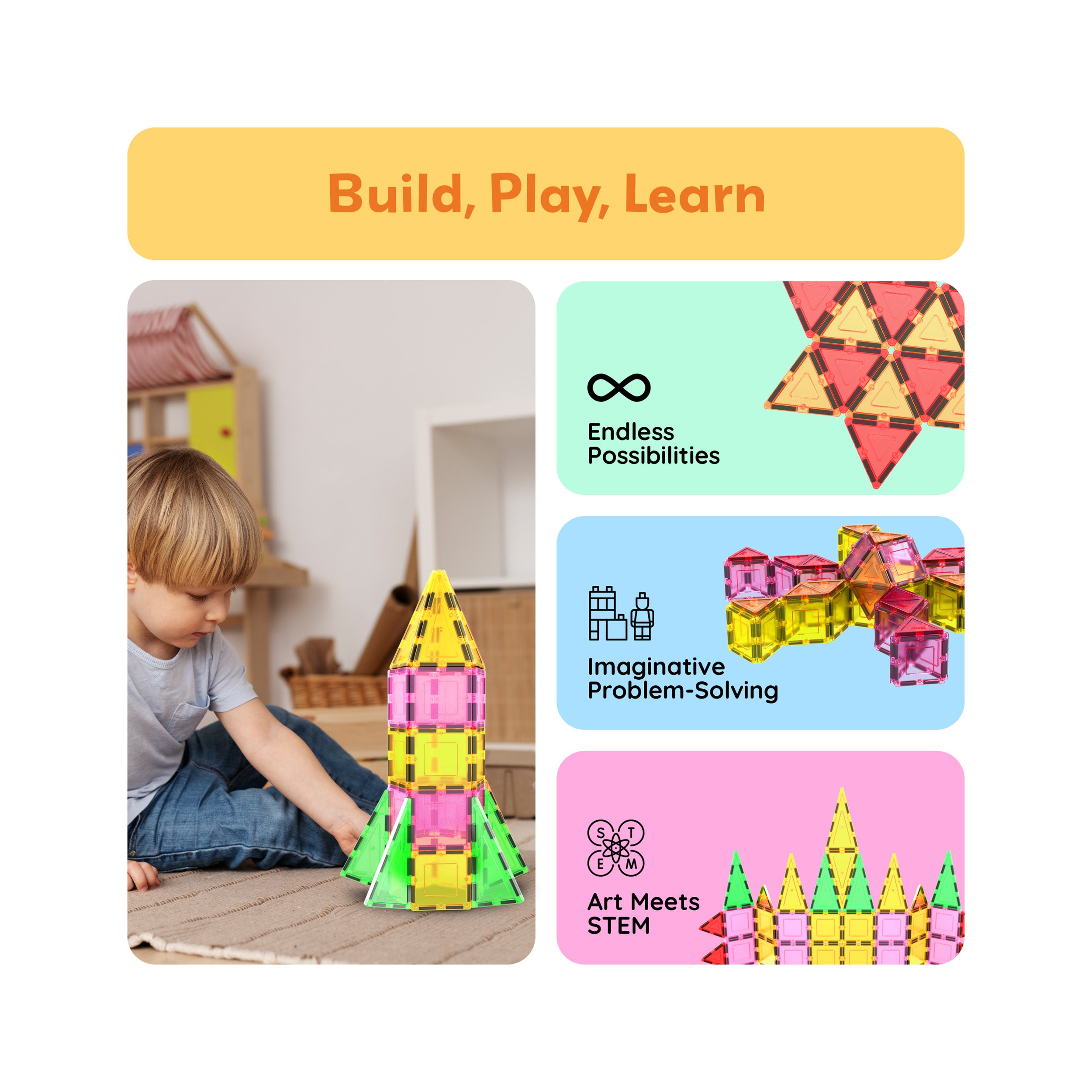 12pc Magnetic Tiles Starter Set Squares & Triangles | PicassoTiles