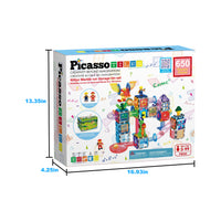PicassoTiles 3-in-1 Marble Run, Magnetic Tiles, and Interlocking Bricks Set with Storage Bin - 650 Pieces