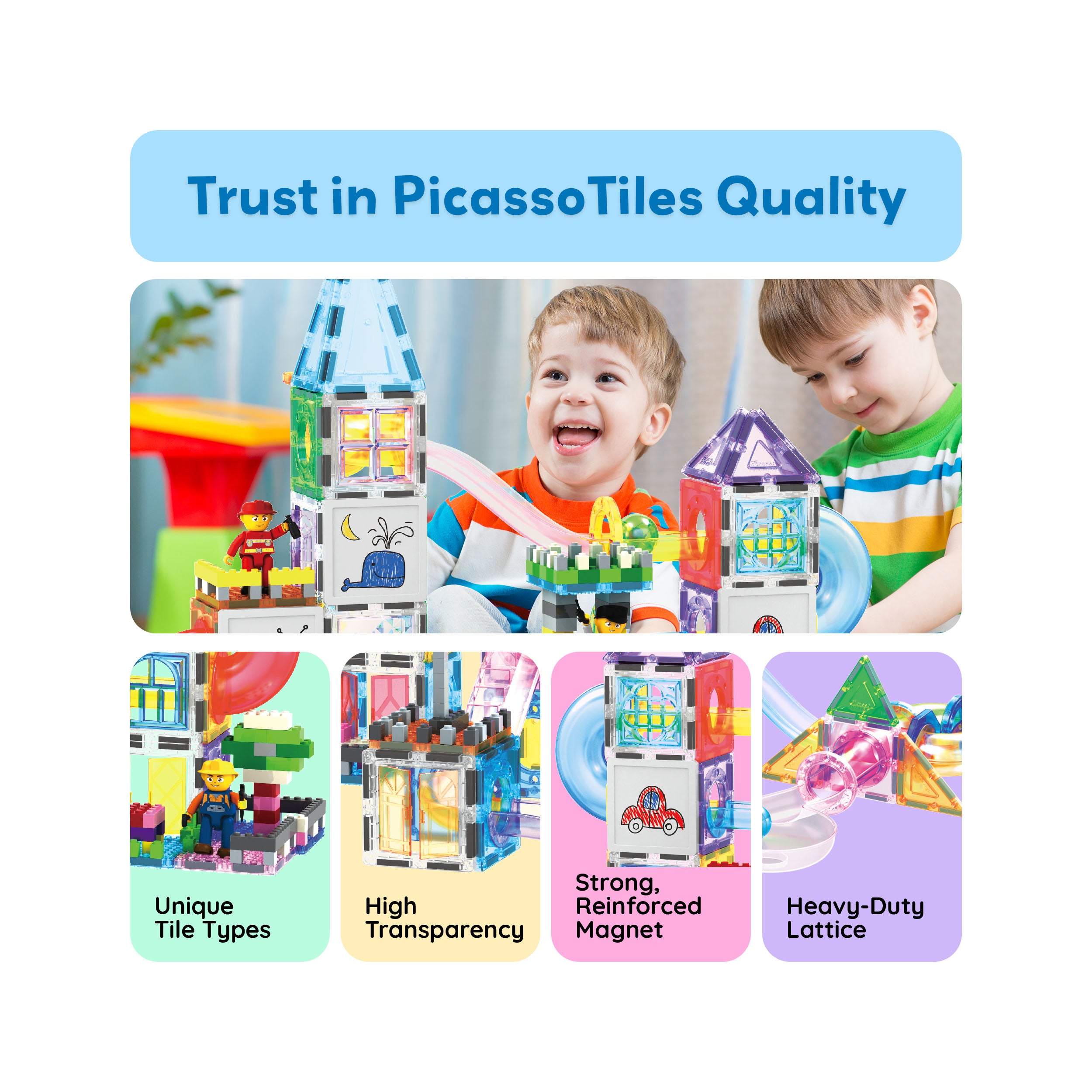 700pc Magnetic Tiles + Bricks + Marble Run Set | PicassoTiles