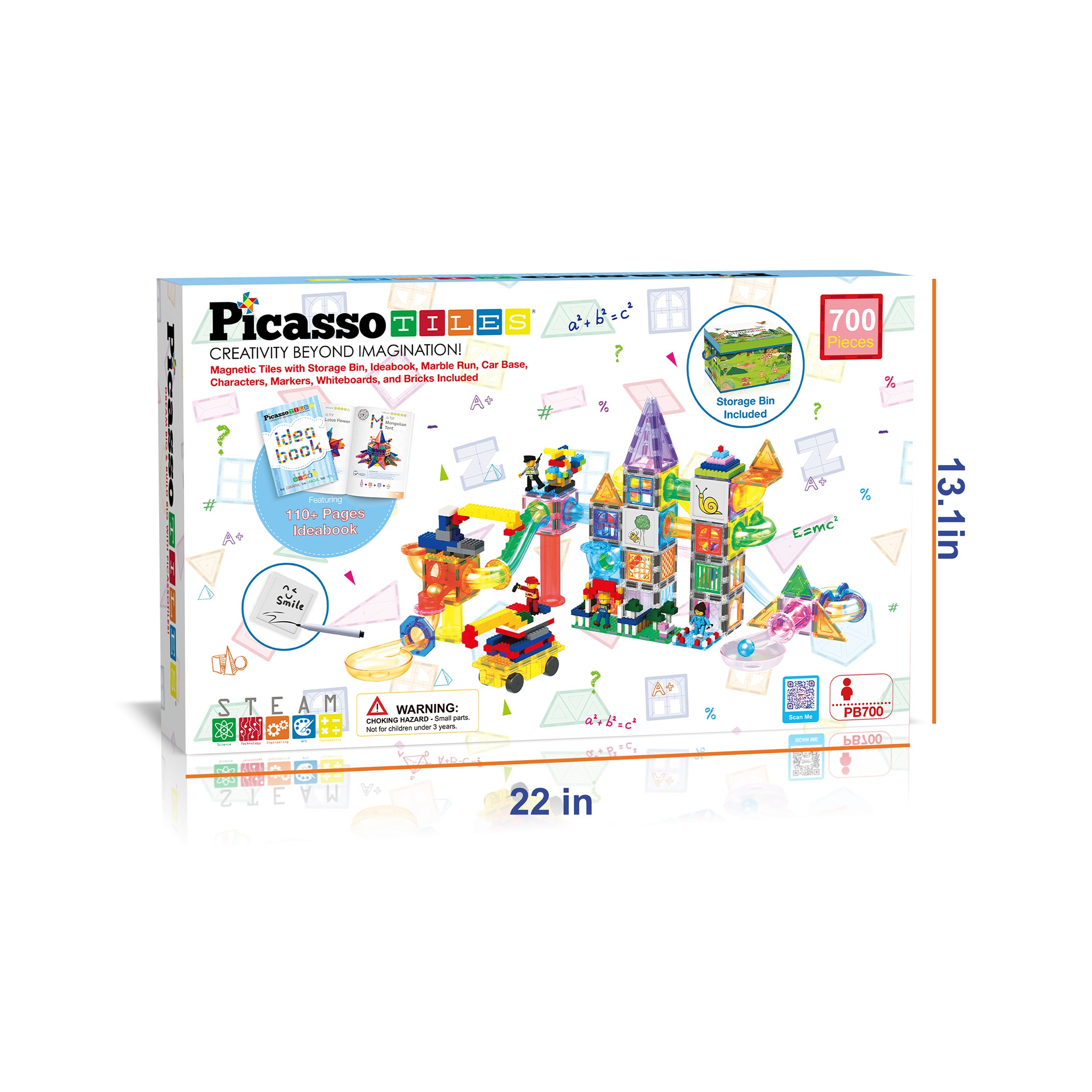 PicassoTiles 700pc Magnetic Tiles, Brick Blocks, Marble Run Set