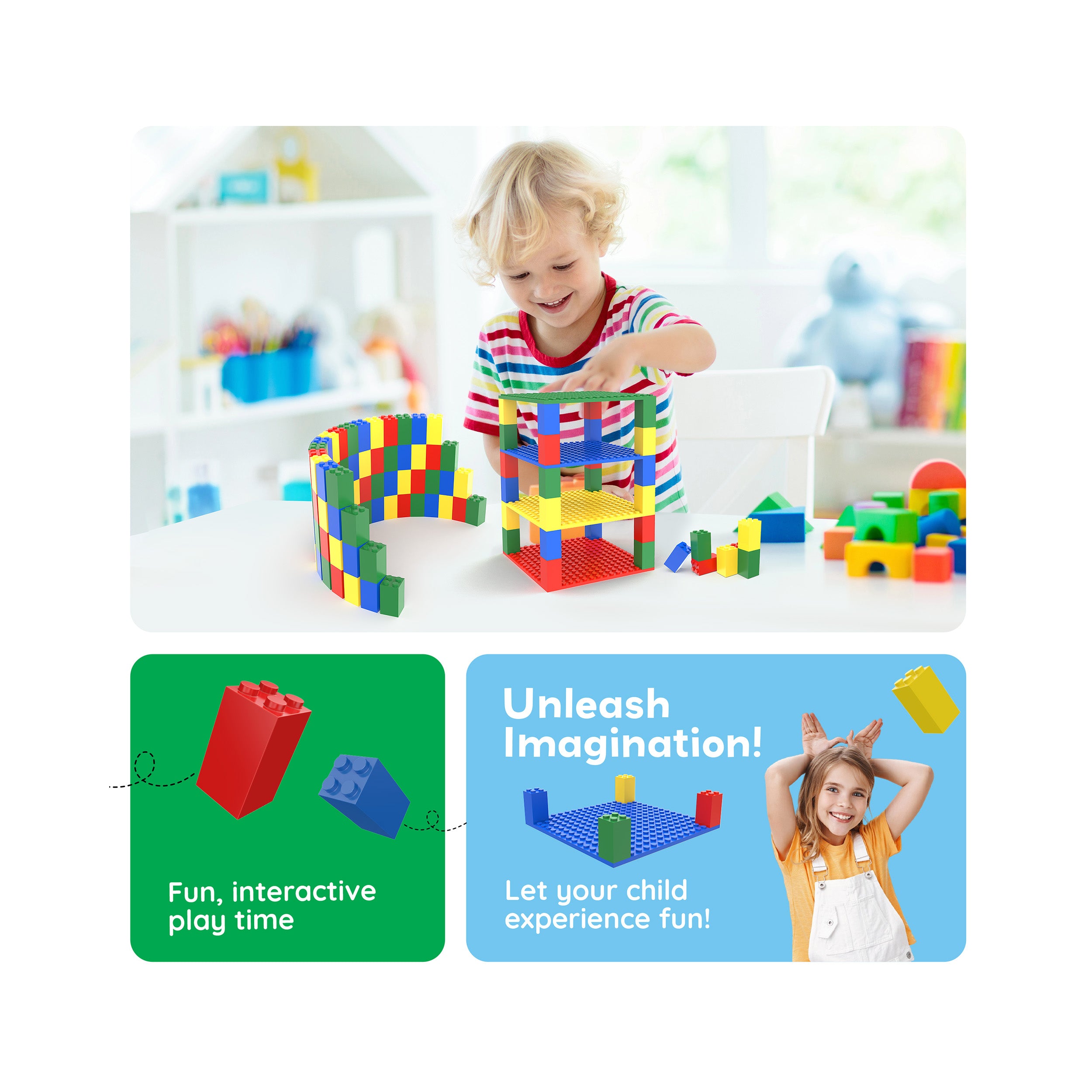 PicassoTiles Stackable 5"x5" Base Plates Playset for Building Bricks