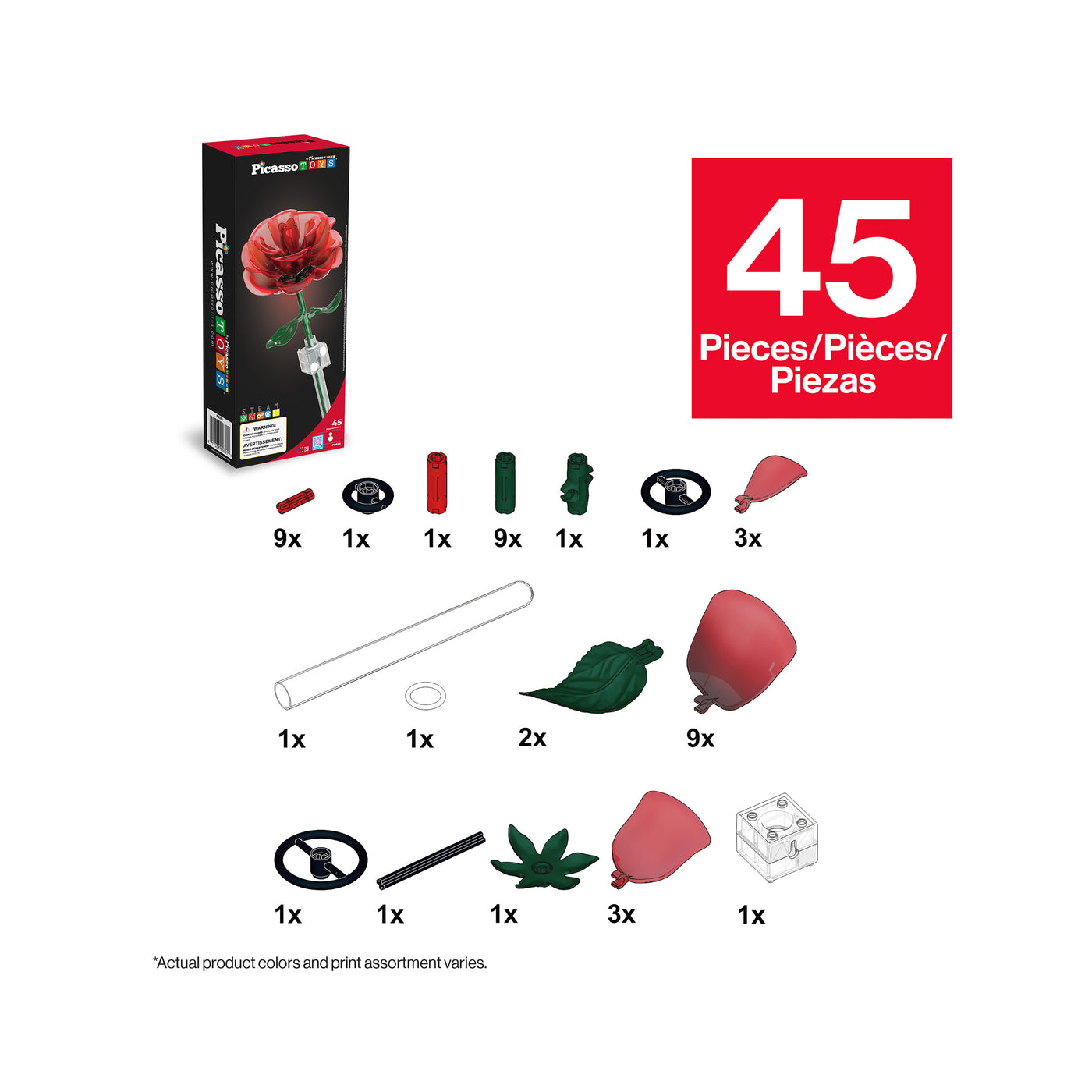 PicassoTiles 45pc Red Stem Rose Building Set PicassoTiles 45pc Red Stem Rose Building Set