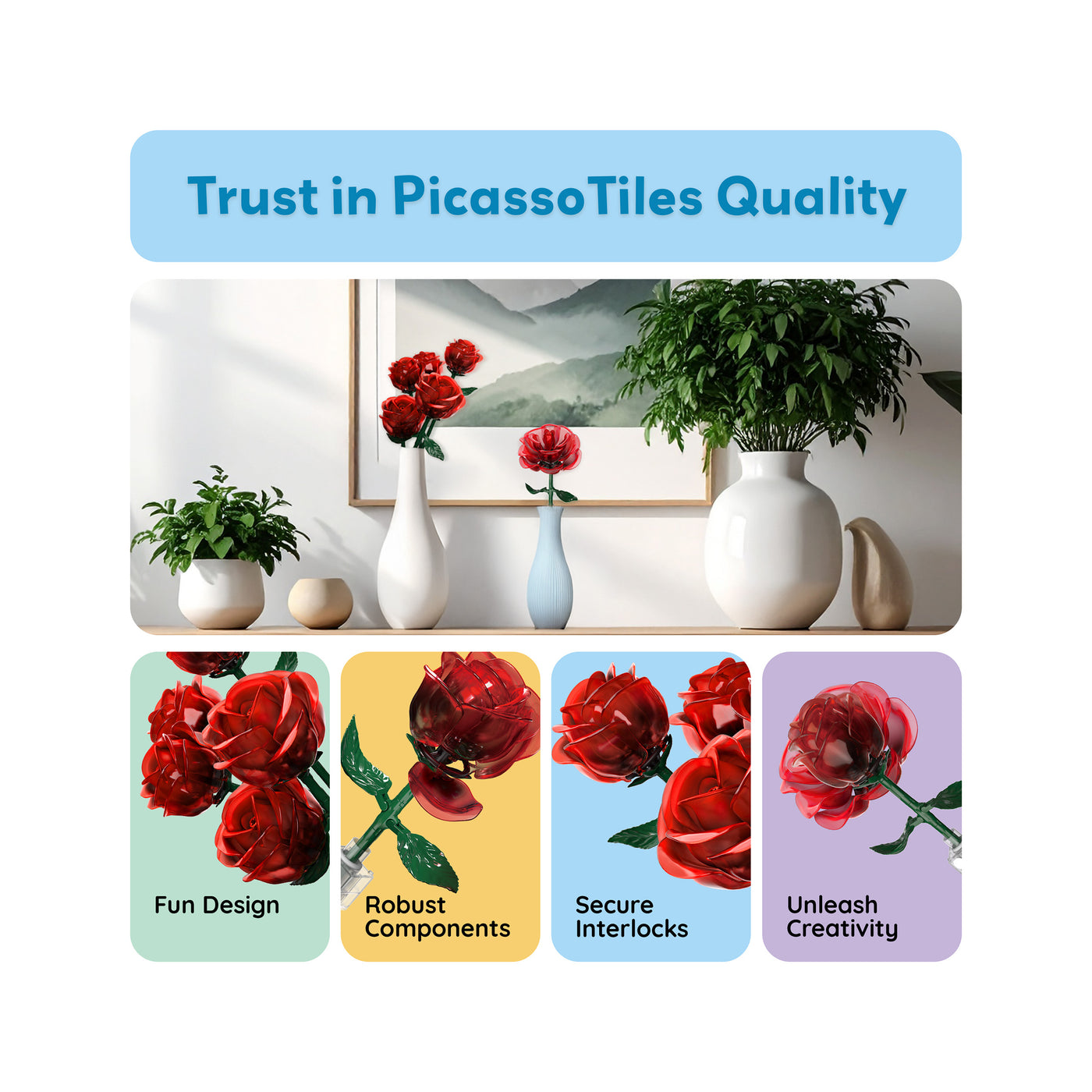 PicassoTiles 45pc Red Stem Rose Building Set PicassoTiles 45pc Red Stem Rose Building Set