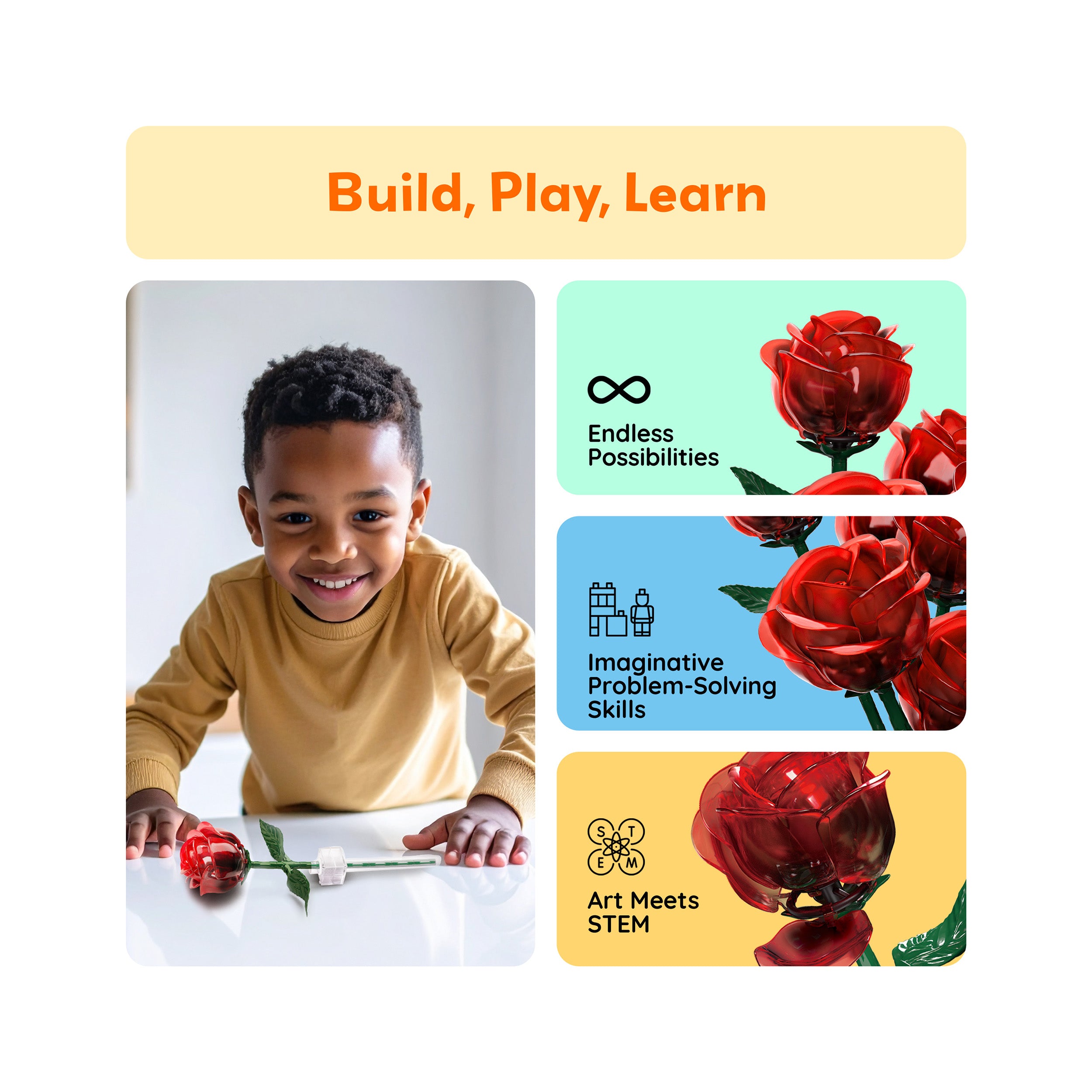 PicassoTiles Red Stem Roses Building Kit 90pc