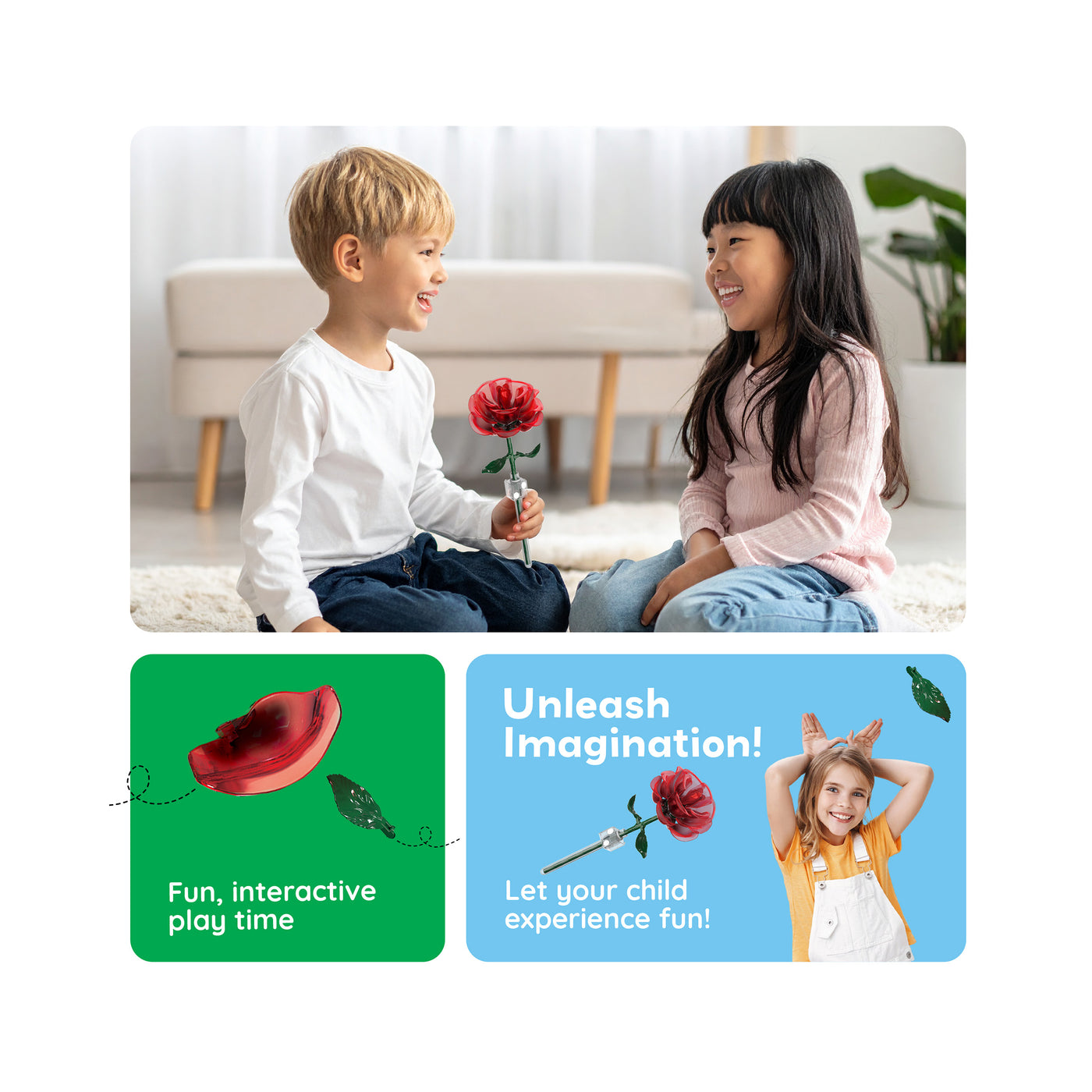 PicassoTiles Red Stem Roses Building Kit 90pc