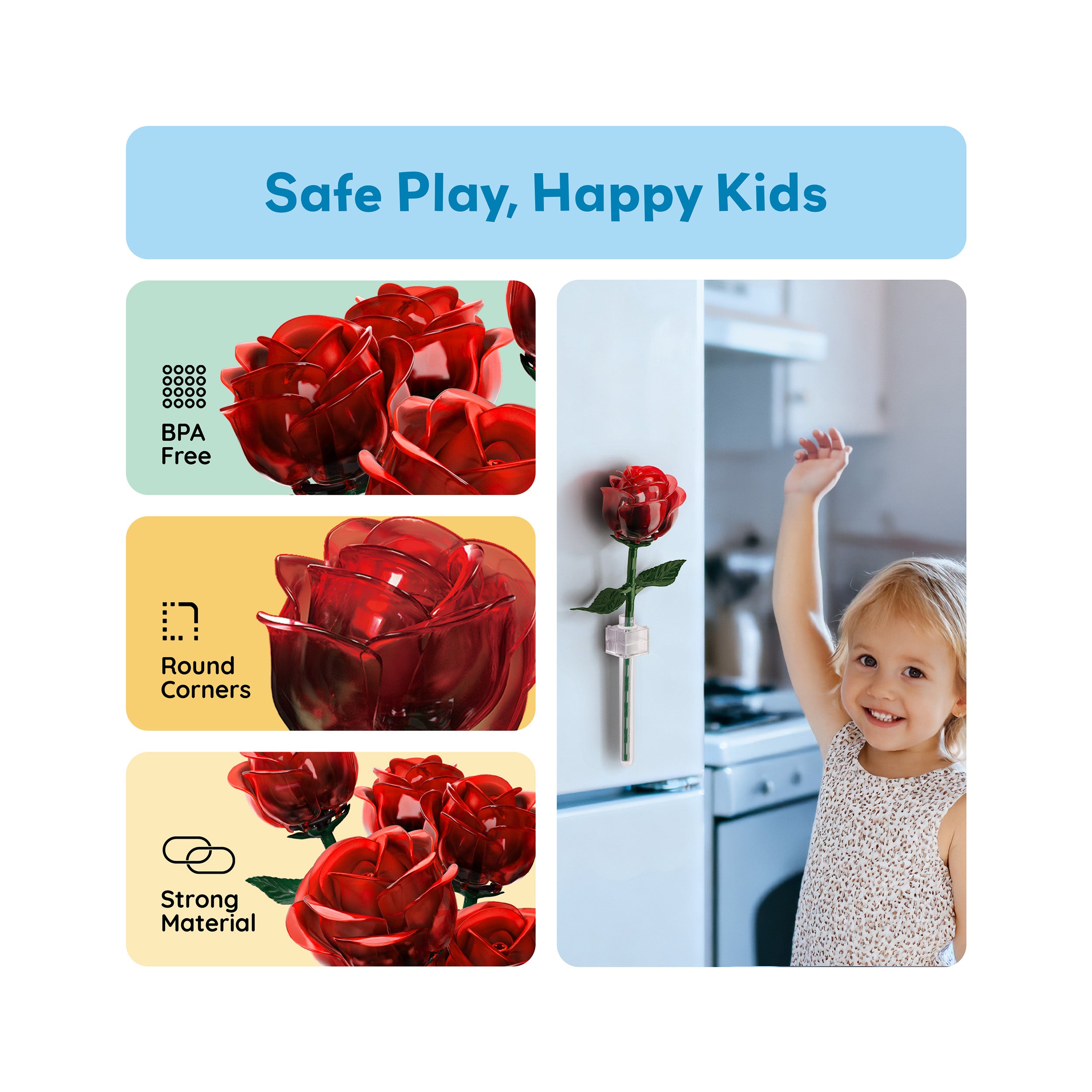 PicassoTiles Red Stem Roses Building Kit 90pc