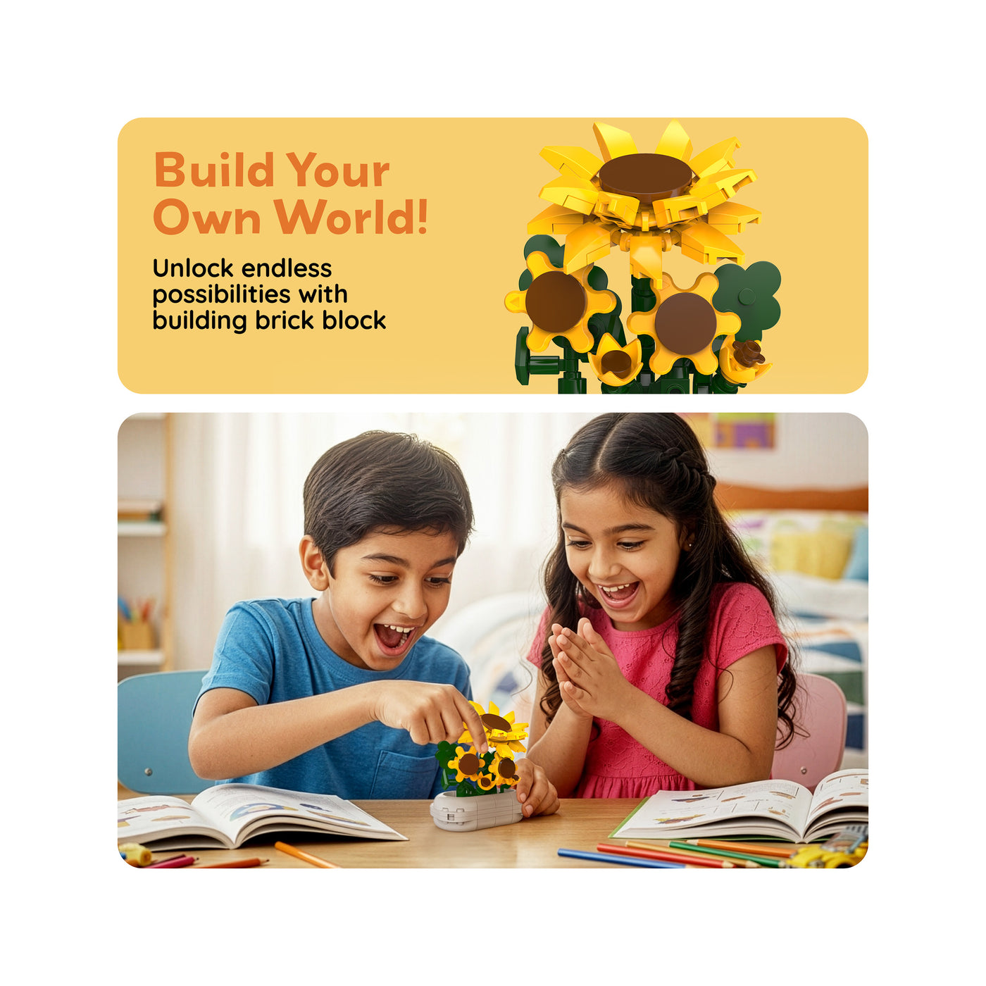 PicassoTiles 130pc STEM Sunflower Building Set with Vase