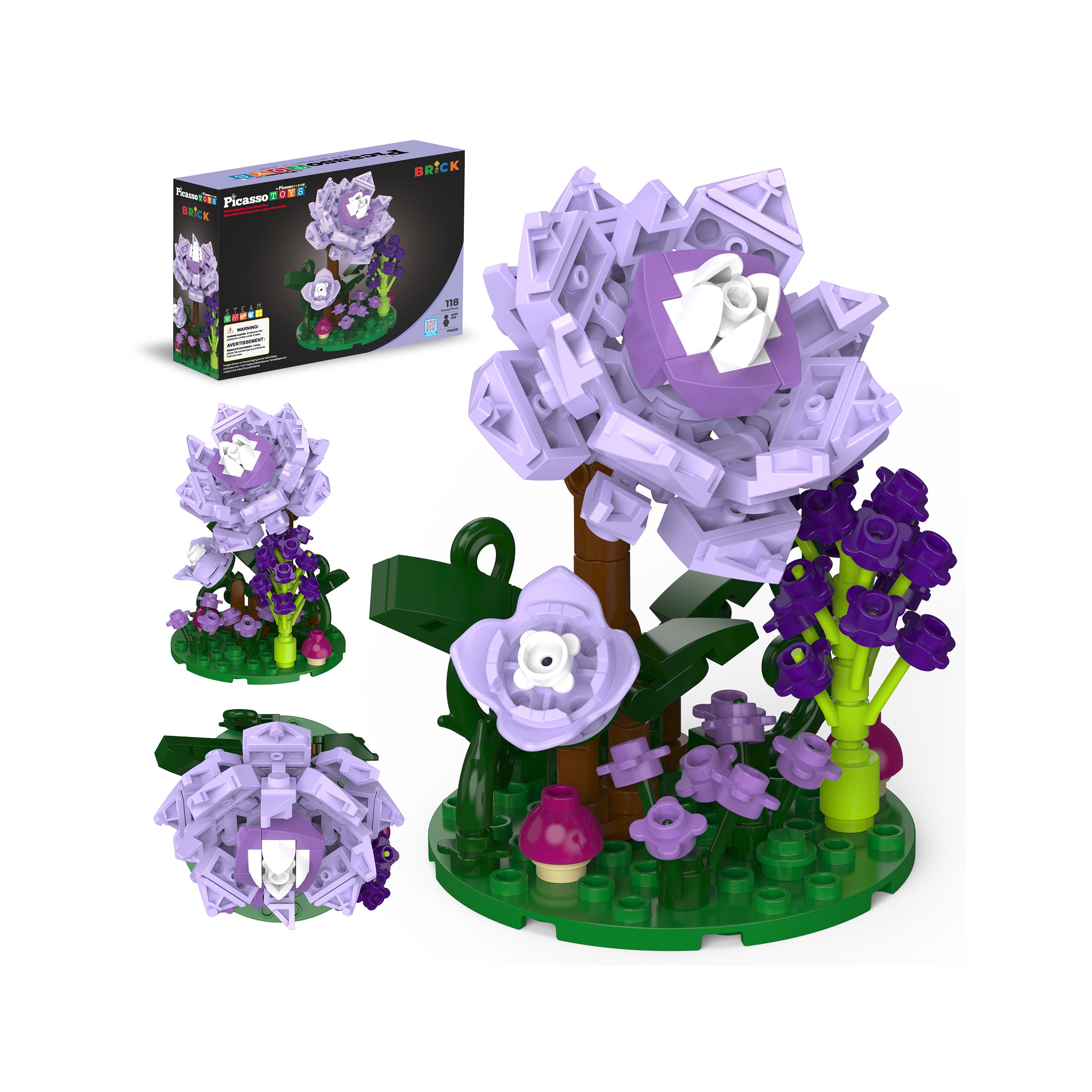PicassoTiles 118pc Purple Dahlia Flower Playset