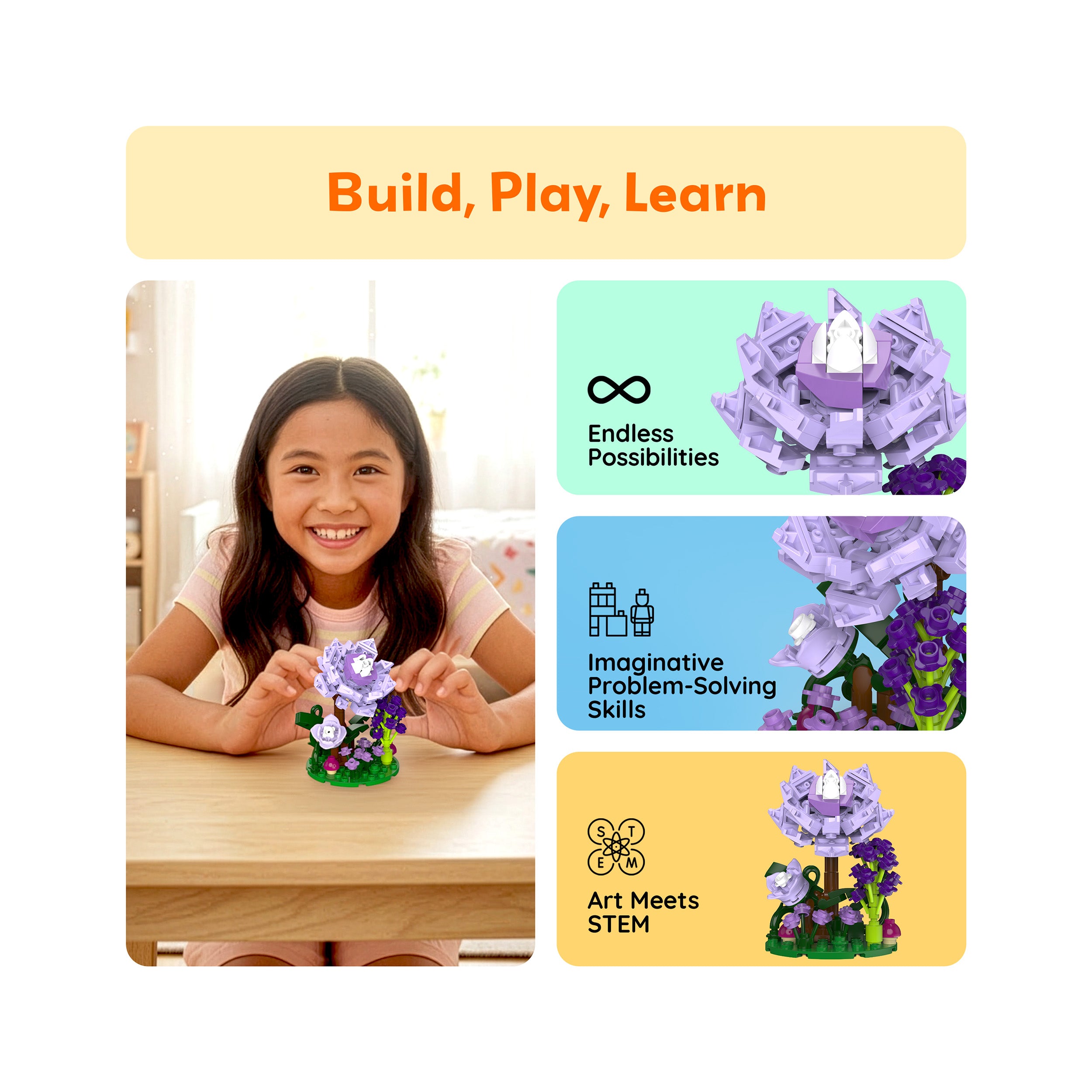 PicassoTiles 118pc Purple Dahlia Flower Playset